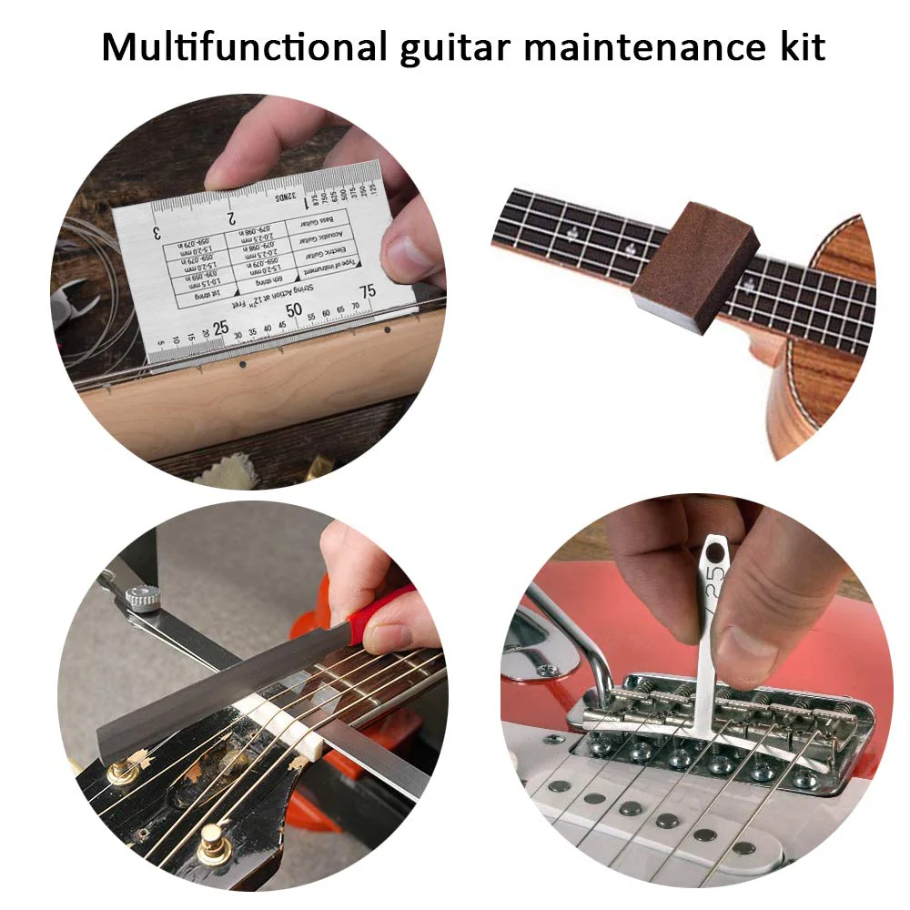 72PCS Guitar Tool Kit，Professional Guitar Repairing Maintenance Tool Kit with Guitar Strings Picks Bridge Pins Gauge Guitar Accessories Gift for Acoustic Guitar Electric guitar Ukulele Bass Banjo - Image 4