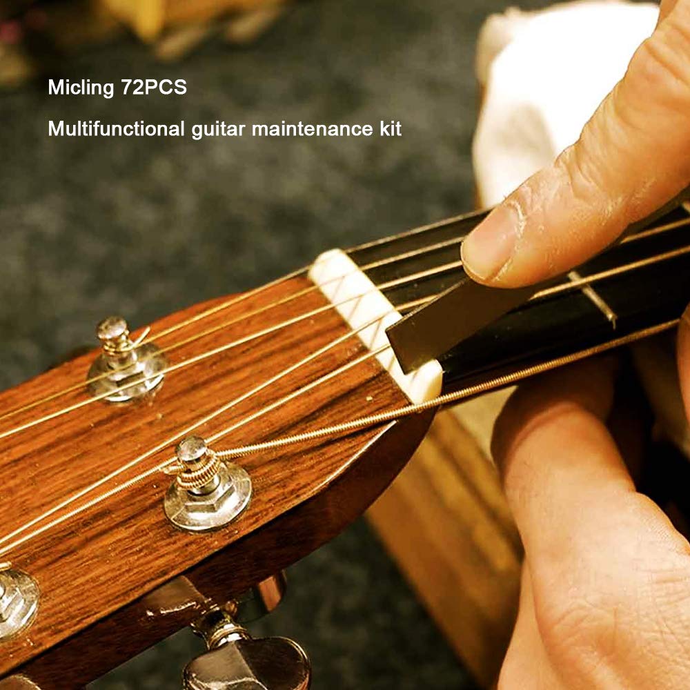 72PCS Guitar Tool Kit，Professional Guitar Repairing Maintenance Tool Kit with Guitar Strings Picks Bridge Pins Gauge Guitar Accessories Gift for Acoustic Guitar Electric guitar Ukulele Bass Banjo - Image 6
