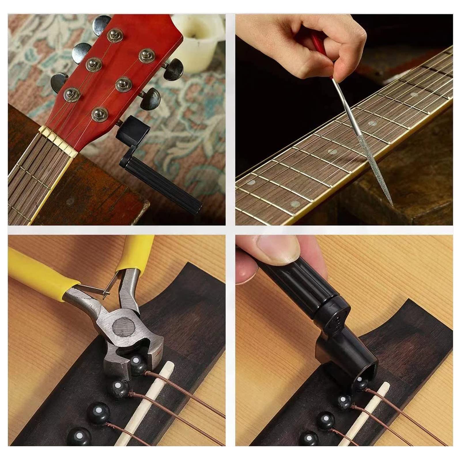 72PCS Guitar Tool Kit,Professional Guitar Repairing Maintenance Tool Kit with Guitar Strings Picks Bridge Pins Gauge Guitar Accessories Gifts for Acoustic Guitar Electric guitar Ukulele Bass Banjo - Image 2