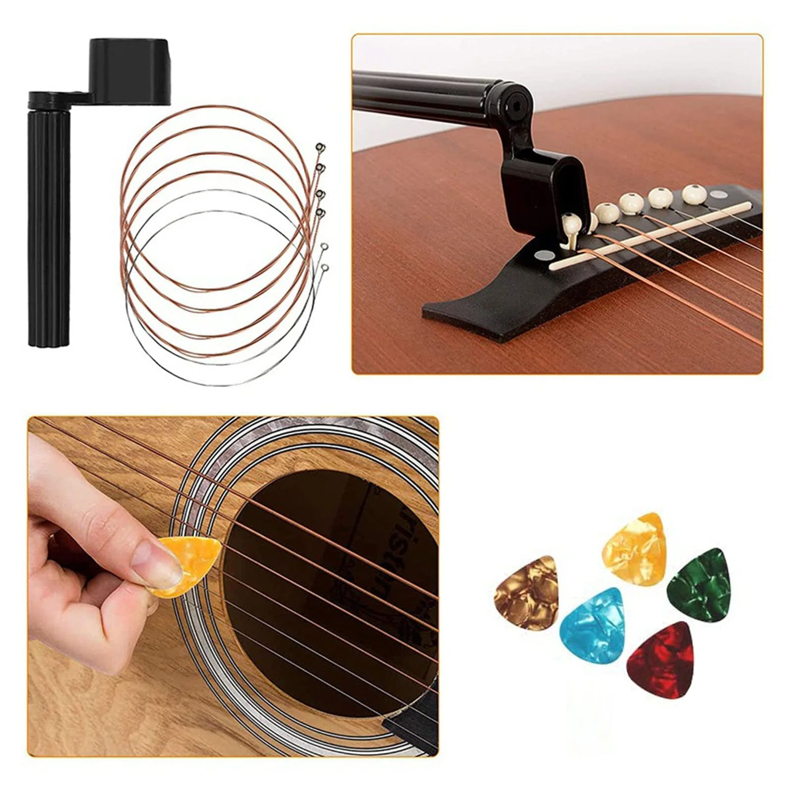 72PCS Guitar Tool Kit,Professional Guitar Repairing Maintenance Tool Kit with Guitar Strings Picks Bridge Pins Gauge Guitar Accessories Gifts for Acoustic Guitar Electric guitar Ukulele Bass Banjo - Image 5