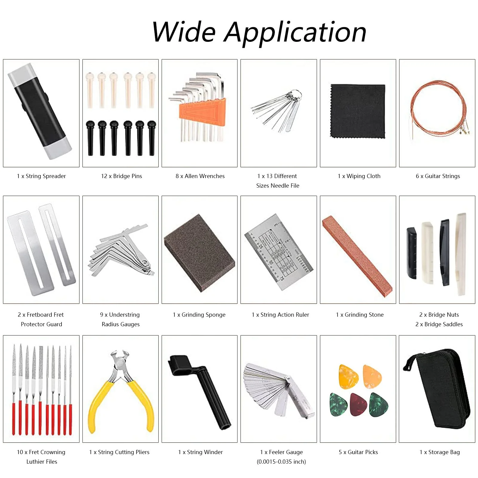 72PCS Guitar Tool Kit,Professional Guitar Repairing Maintenance Tool Kit with Guitar Strings Picks Bridge Pins Gauge Guitar Accessories Gifts for Acoustic Guitar Electric guitar Ukulele Bass Banjo - Image 7