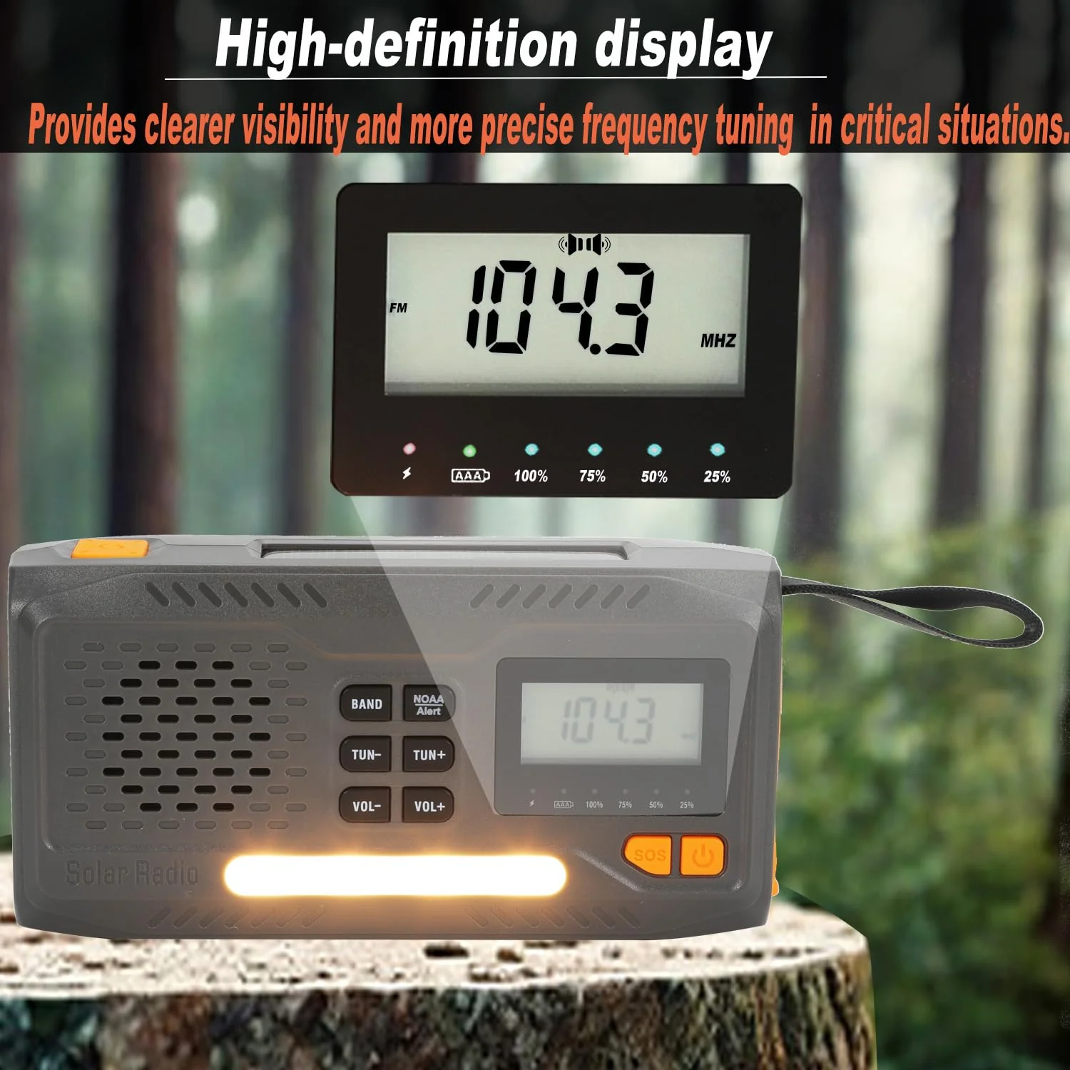 7400mWh Solar Hand Crank Emergency Weather Radio, NOAA/AM/FM Wind Up Radio with Flashlight, Cell Phone Charger, SOS Alarm, Digital Display for Hurricane Survival Camping Outdoor - Image 4