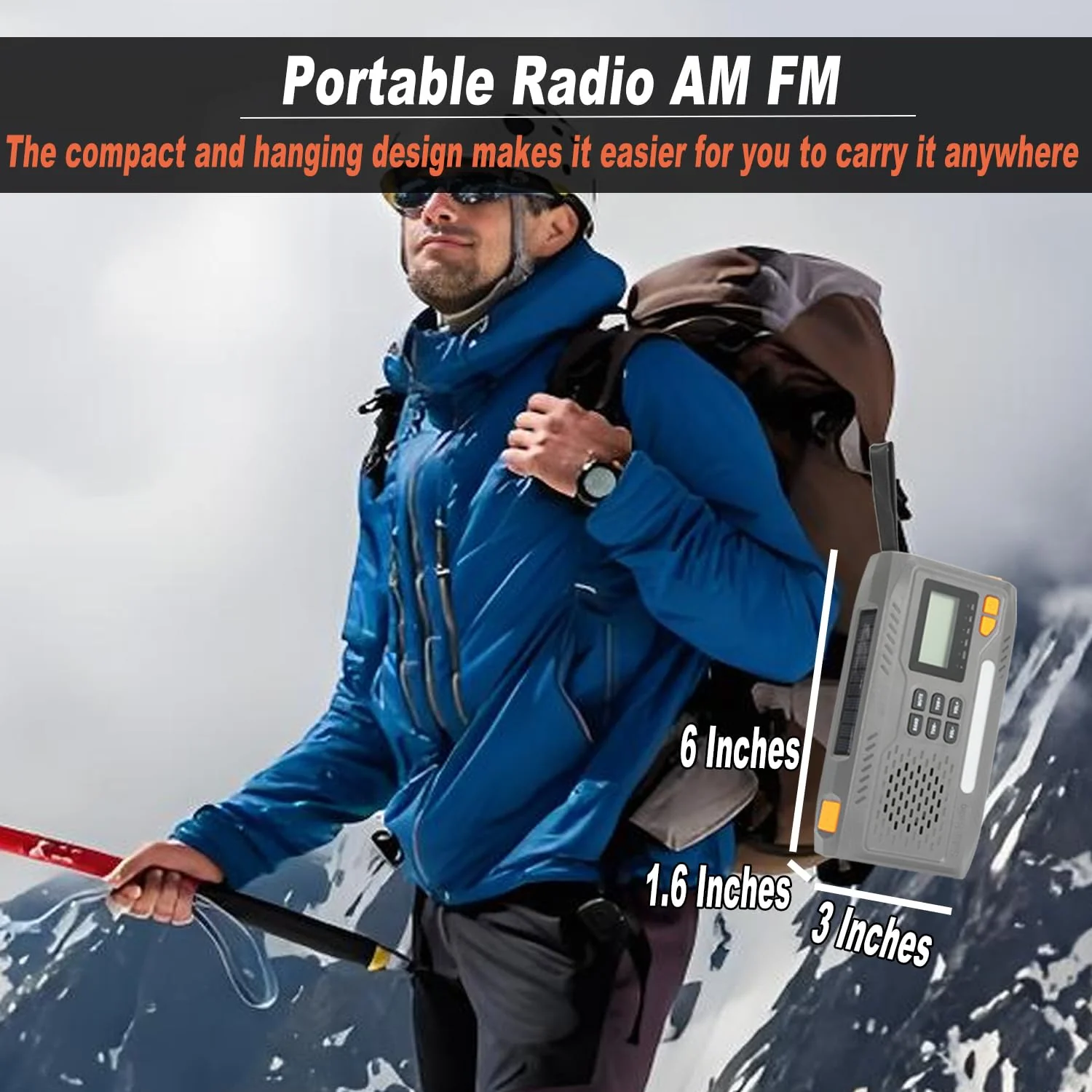 7400mWh Solar Hand Crank Emergency Weather Radio, NOAA/AM/FM Wind Up Radio with Flashlight, Cell Phone Charger, SOS Alarm, Digital Display for Hurricane Survival Camping Outdoor - Image 8