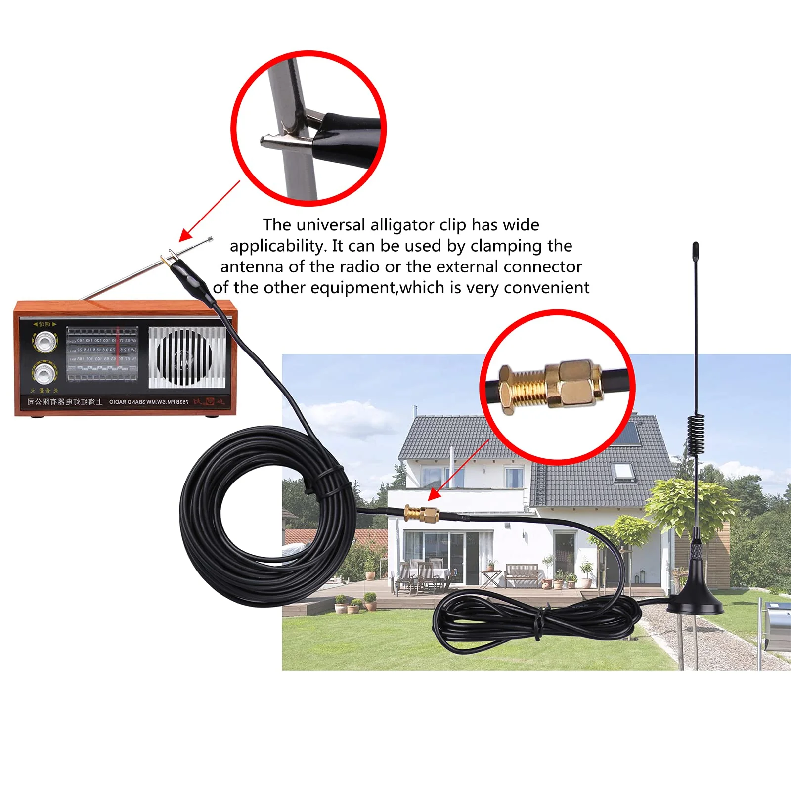 75 ohm FM Antenna, Outdoor FM Antenna WiFi Stereo TV Antenna Indoor, 1.5m SMA-Male Connector Magnetic Transmitter Antenna Cable, 16.4Ft Antenna Extension Cable with 6pcs Antenna Adapter - Image 4