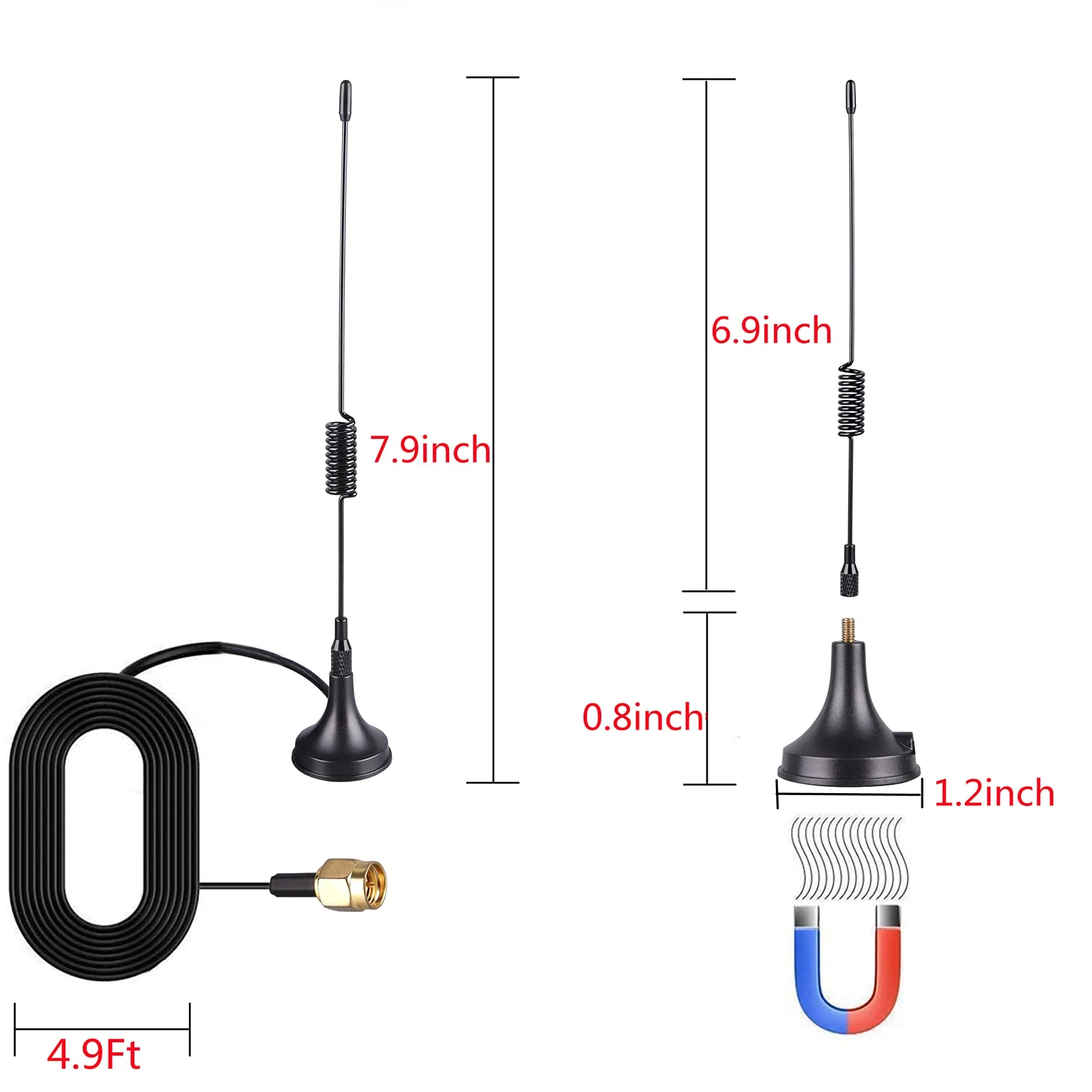 75 ohm FM Antenna, Outdoor FM Antenna WiFi Stereo TV Antenna Indoor, 1.5m SMA-Male Connector Magnetic Transmitter Antenna Cable, 16.4Ft Antenna Extension Cable with 6pcs Antenna Adapter - Image 7