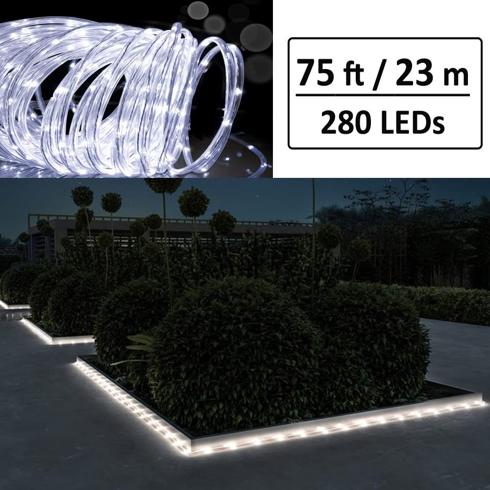 75ft Rope Lights Outside Cool White 280 LEDs with Remote Control, Waterproof Outdoor LED Tube Light with Timer, Rope Lighting for Christmas, Deck, Patio, Bedroom Indoor (Not Connectable) - Image 2