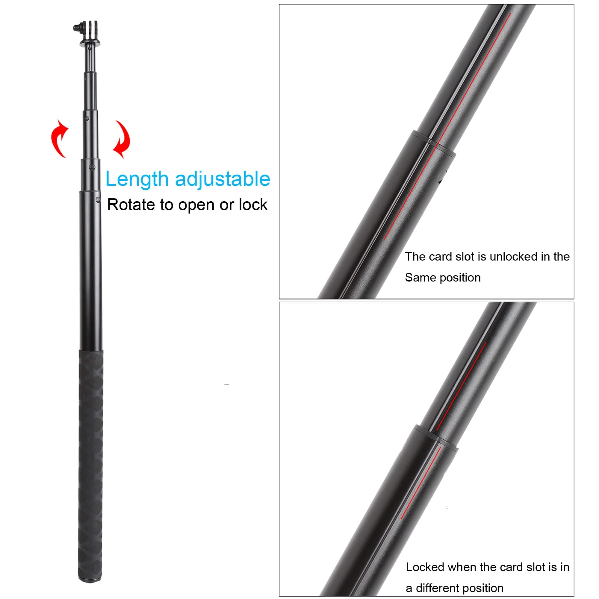 79inch Long Selfie Stick for GoPro 11 10 9 8 7 6 5 Blcak 4 Silver Go Pro Max Session, DJI Osmo Action 2,AKASO,Insta360 One R Cameras, 45-200cm Extendable Pole Monopod - Image 3