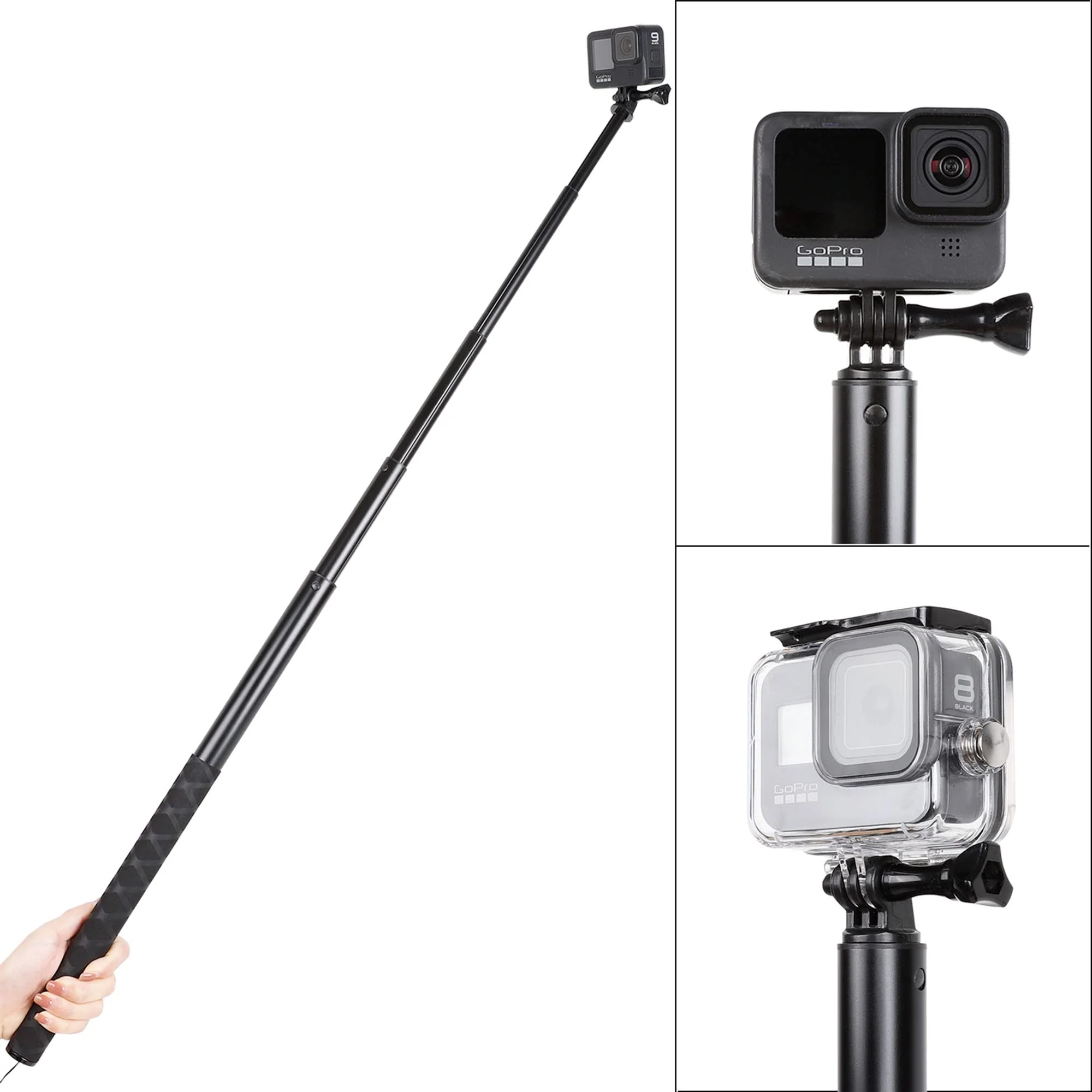79inch Long Selfie Stick for GoPro 11 10 9 8 7 6 5 Blcak 4 Silver Go Pro Max Session, DJI Osmo Action 2,AKASO,Insta360 One R Cameras, 45-200cm Extendable Pole Monopod - Image 5