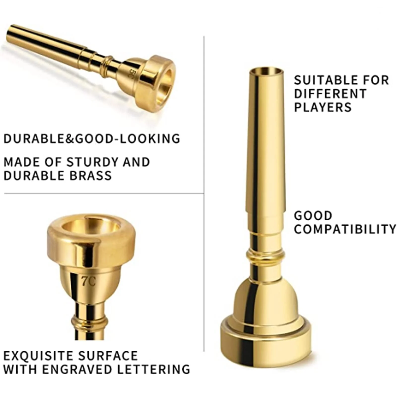 7C Trumpet Mouthpiece Brass Trumpet Mouthpiece Gold Plated Trumpet Mouthpiece Compatible with Beginners and Professionals Trumpet Accessories 7C - Image 3
