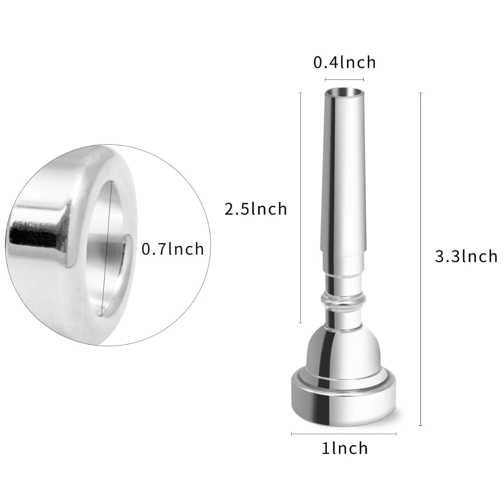 7C Trumpet Mouthpiece Set, Silver Plated Brass, Beginner to Pro, Durable & Reliable, with Cleaning Brush & Silver Polishing Cloth 7C - Image 3