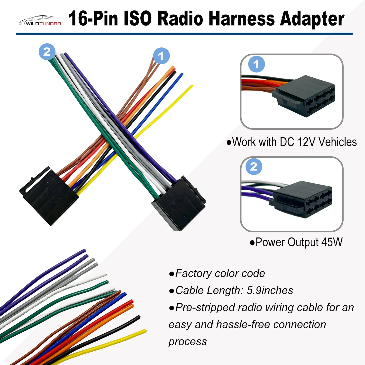 8+8Pin Universa ISO Car Radio Wiring Harness, Android Car Stereo Harness Adapter Radio Power Speakers Wiring Adapter ISO Radio Harness Adapter replacement for Boss Jenson Leadfan SJOYBRING Bluetooth Universal ISO Harness - Image 4