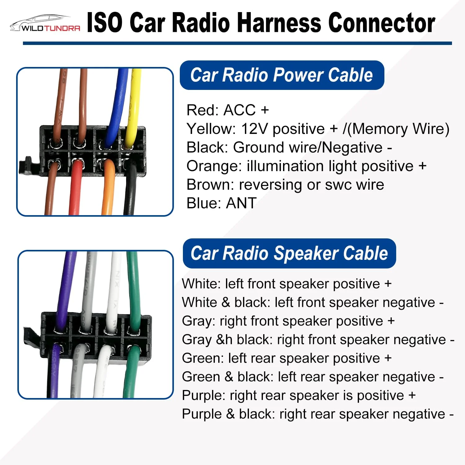 8+8Pin Universa ISO Car Radio Wiring Harness, Android Car Stereo Harness Adapter Radio Power Speakers Wiring Adapter ISO Radio Harness Adapter replacement for Boss Jenson Leadfan SJOYBRING Bluetooth Universal ISO Harness - Image 5