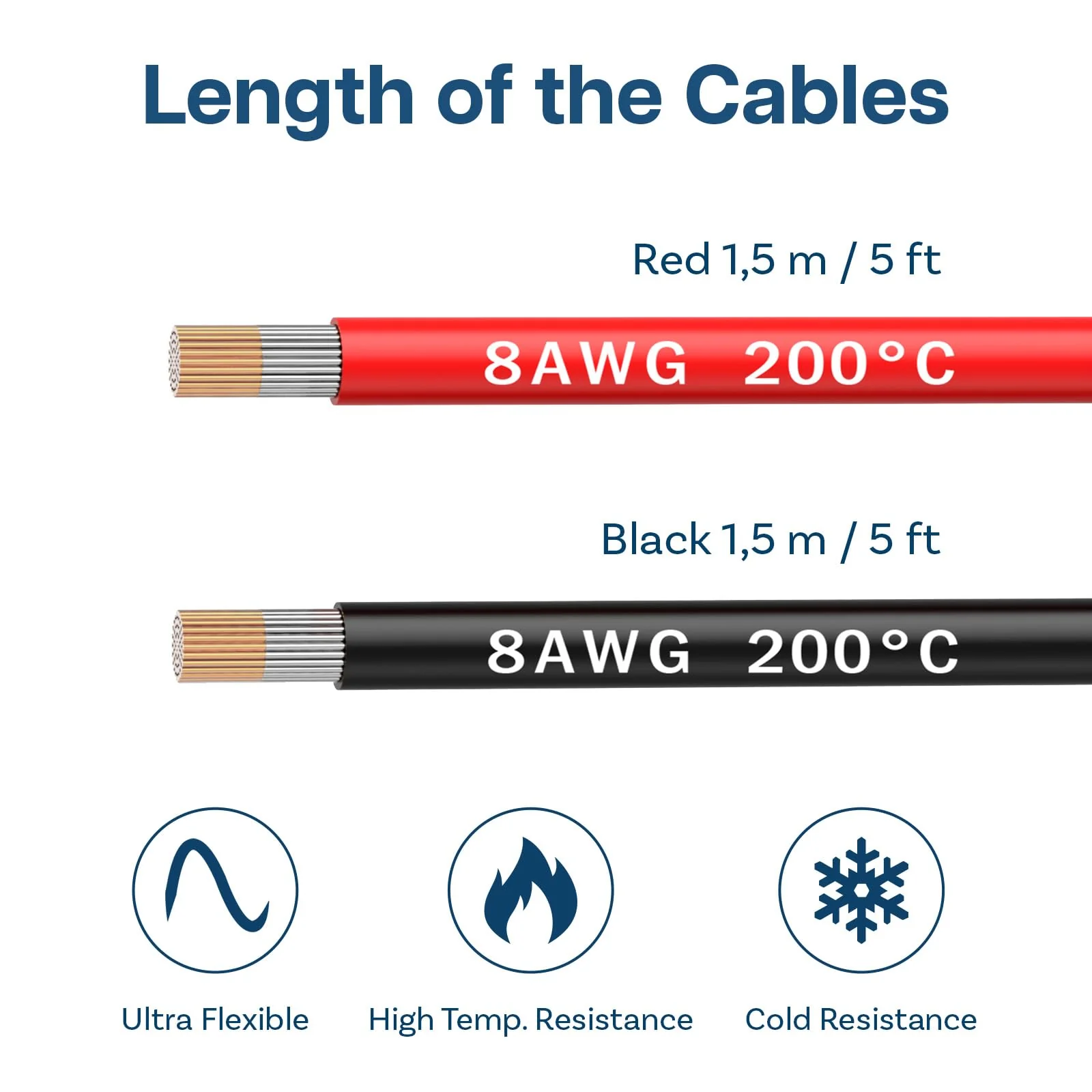 8 AWG Silicone Wire by MMOBIEL – 8 Gauge Tinned Copper Cable, 2 x 5FT (1 Red & 1 Black), Flexible High Temp Electrical Battery Wire for Automotive, Marine, Solar, RC, Truck, Welding 8 Awg - Image 2