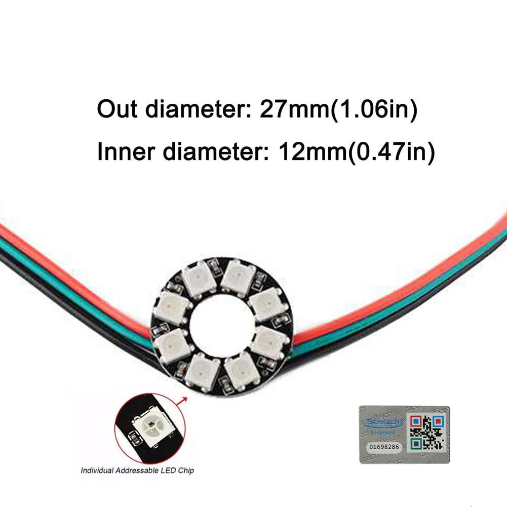8 Bits WS2812 RGB LED Ring with SM2.54-3P Wire, DC5V WS2812B 5050 Full Color LED with Integrated Drivers Individually Addressable for Arduino Raspberry Pi ESP8266 Nodemcu (Pack of 2pcs) - Image 2