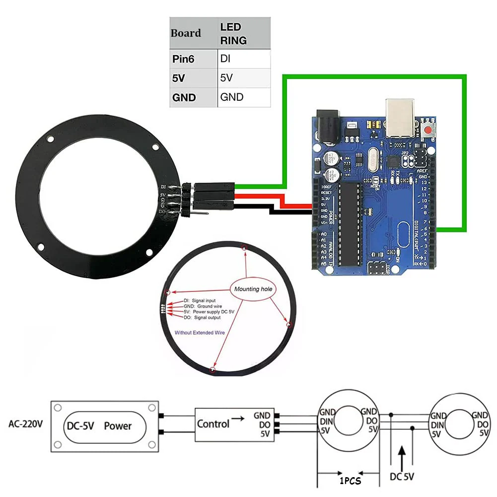 8 Bits WS2812 RGB LED Ring with SM2.54-3P Wire, DC5V WS2812B 5050 Full Color LED with Integrated Drivers Individually Addressable for Arduino Raspberry Pi ESP8266 Nodemcu (Pack of 2pcs) - Image 5
