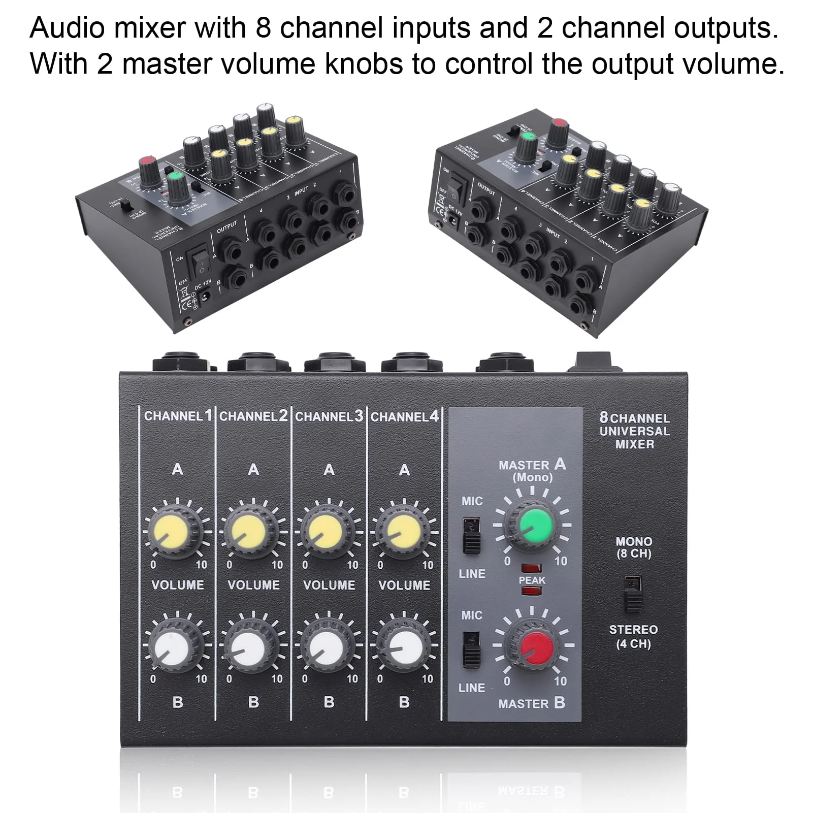 8 Channel Audio Mixer Low Noise Mono Stereo Input DC 12V 6.35mm Interface US Plug 110-240V Powered - Image 4