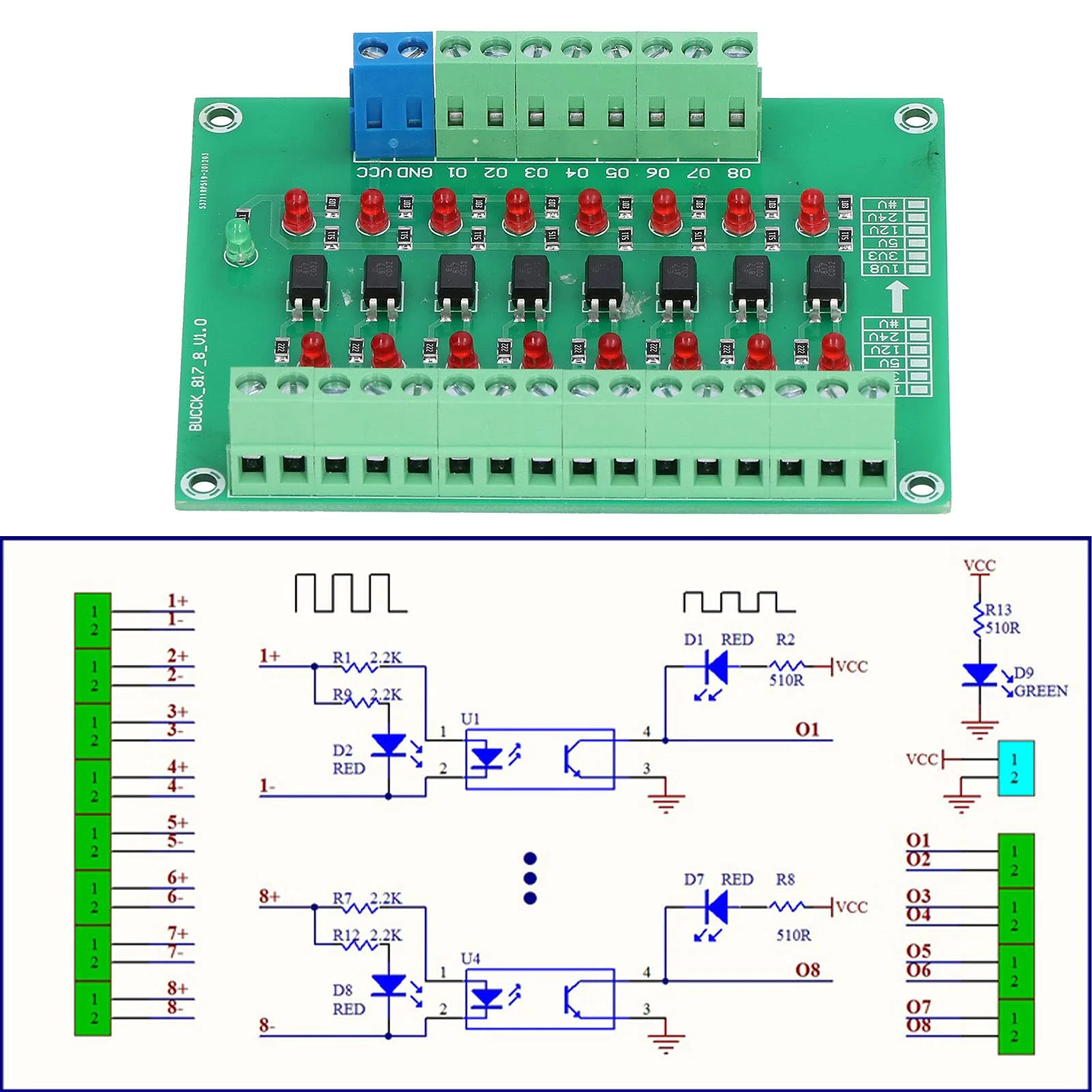 8 Channel Optical Isolation Module 24V to 5V Optocoupler PLC Signal Converter Board for Signal Isolation optical module optical module board rails - Image 4
