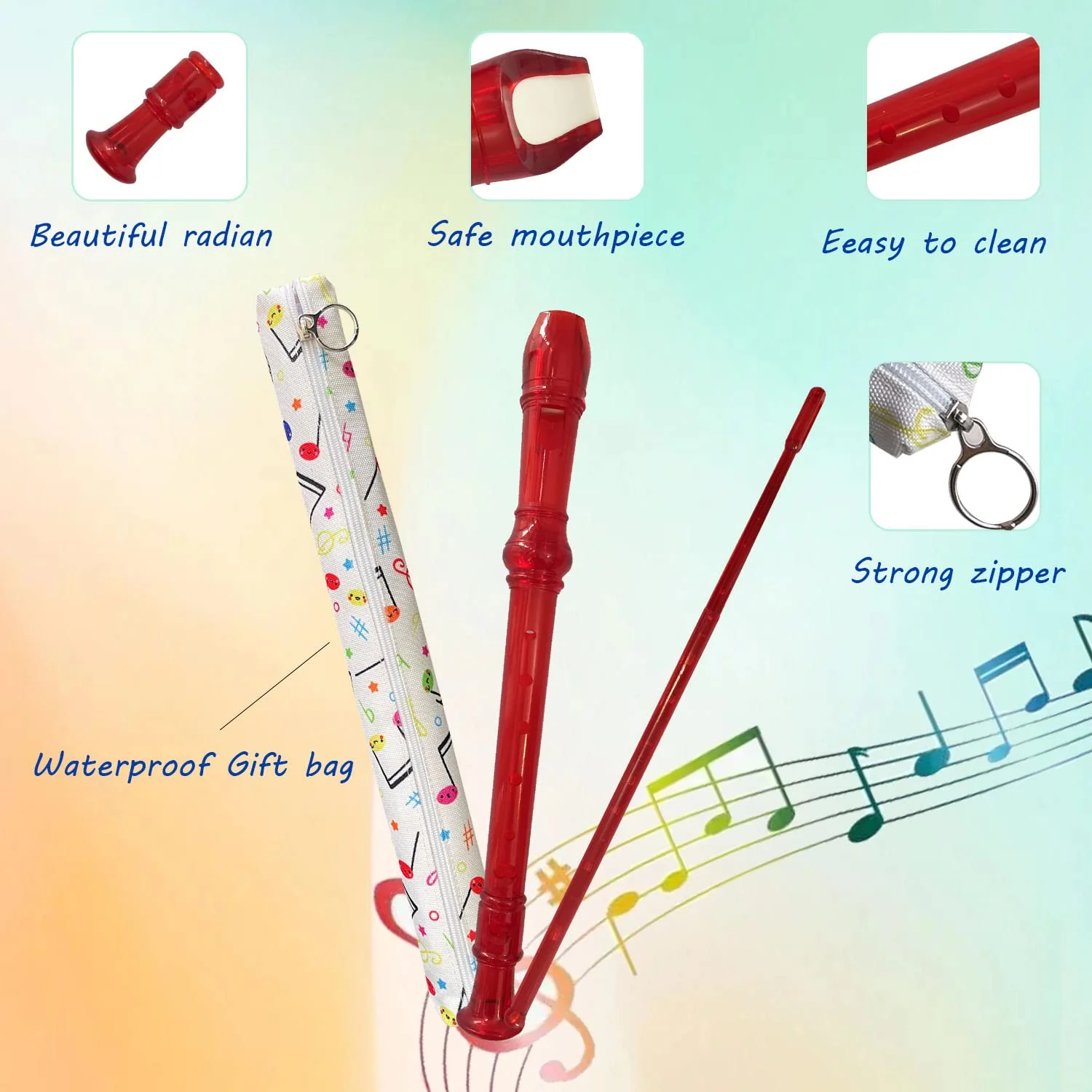 8 Hole German style Soprano Recorder for Beginners, Kids adults Music Flute with Gift Case Bag Cleaning Rod For Party Entertainment (Grystal Red) Grystal Red - Image 3