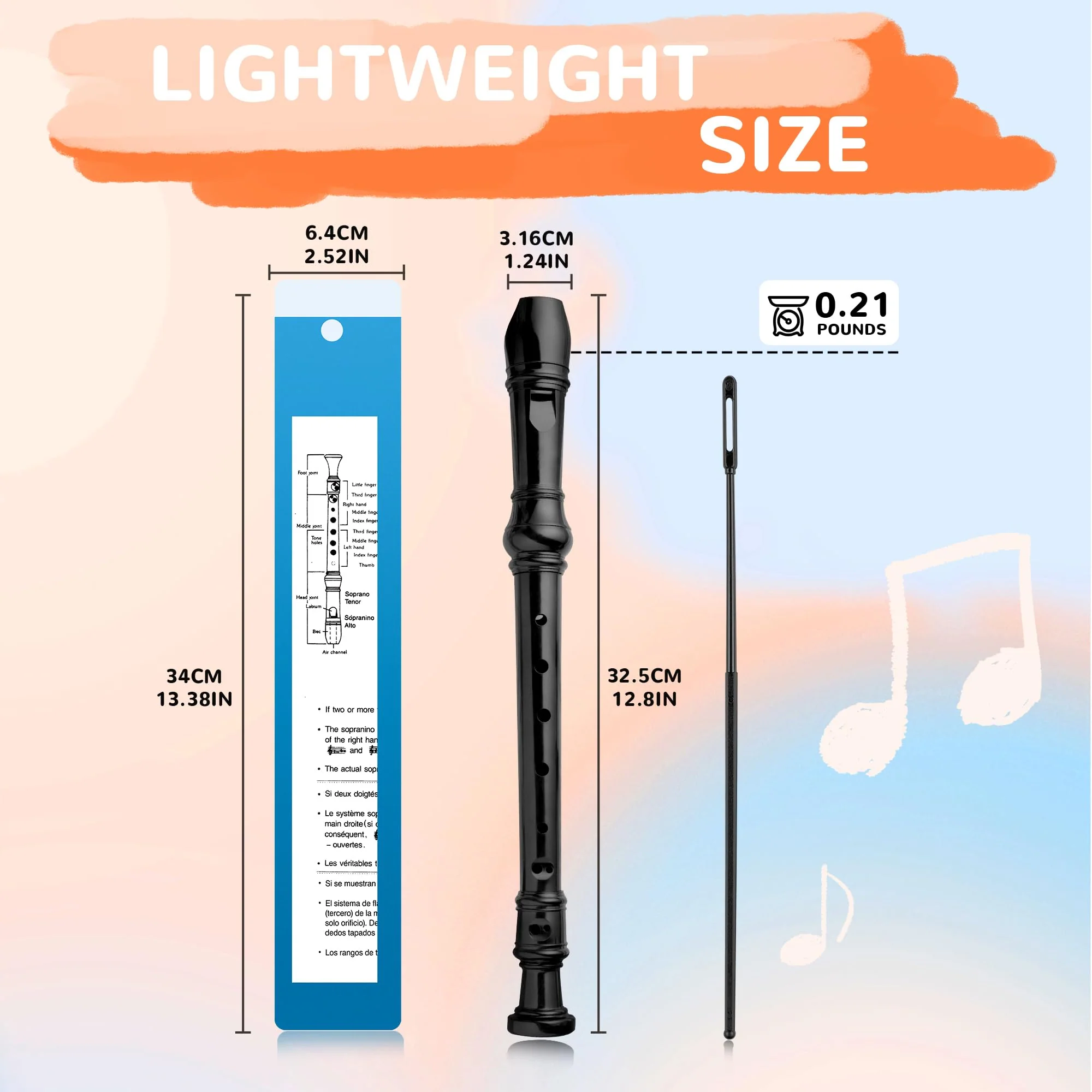 8-Hole Soprano Descant Recorder German Style Kids Music Flute with Cleaning Rod & Case Bag for School Student Home Entertainment - Black - Image 2