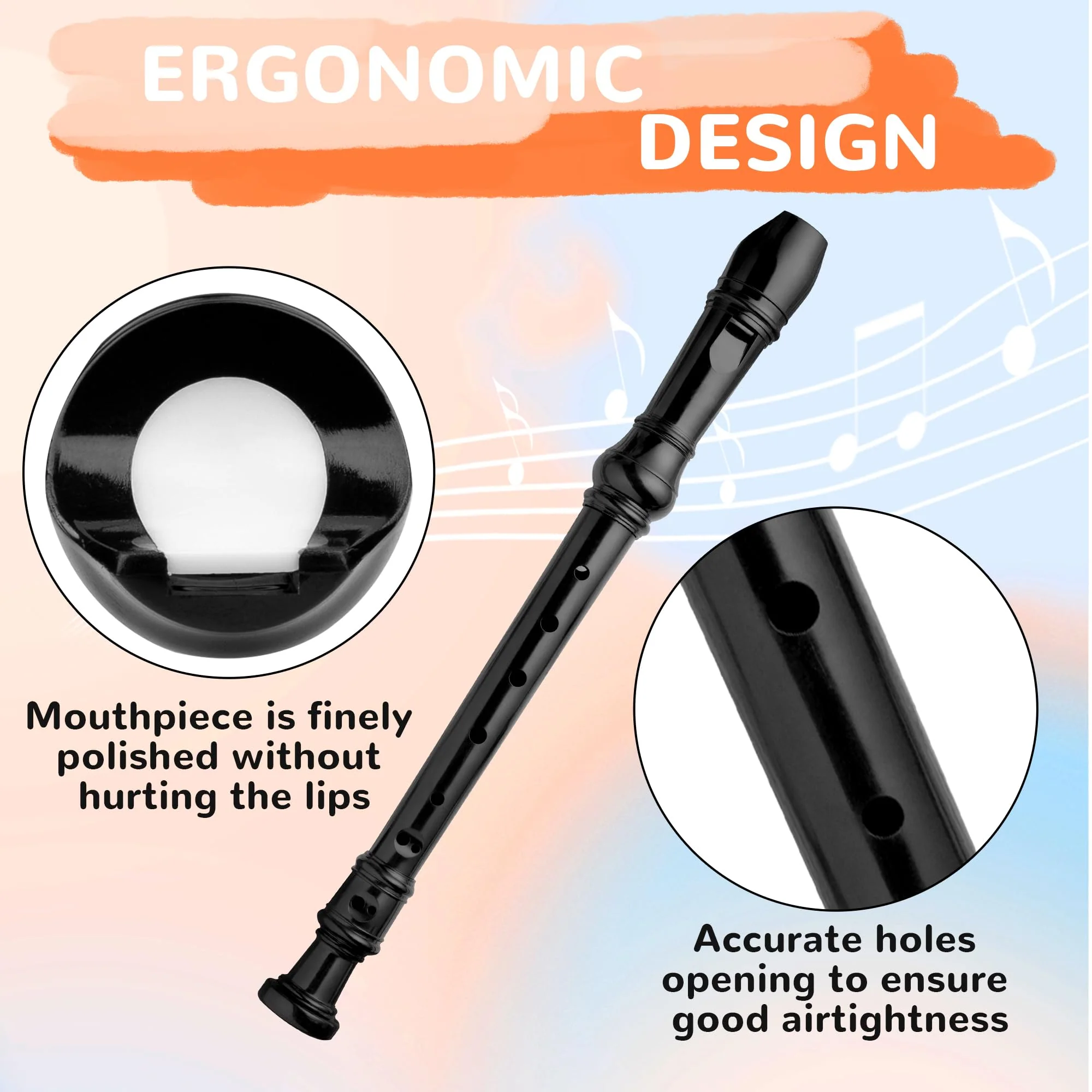 8-Hole Soprano Descant Recorder German Style Kids Music Flute with Cleaning Rod & Case Bag for School Student Home Entertainment - Black - Image 5