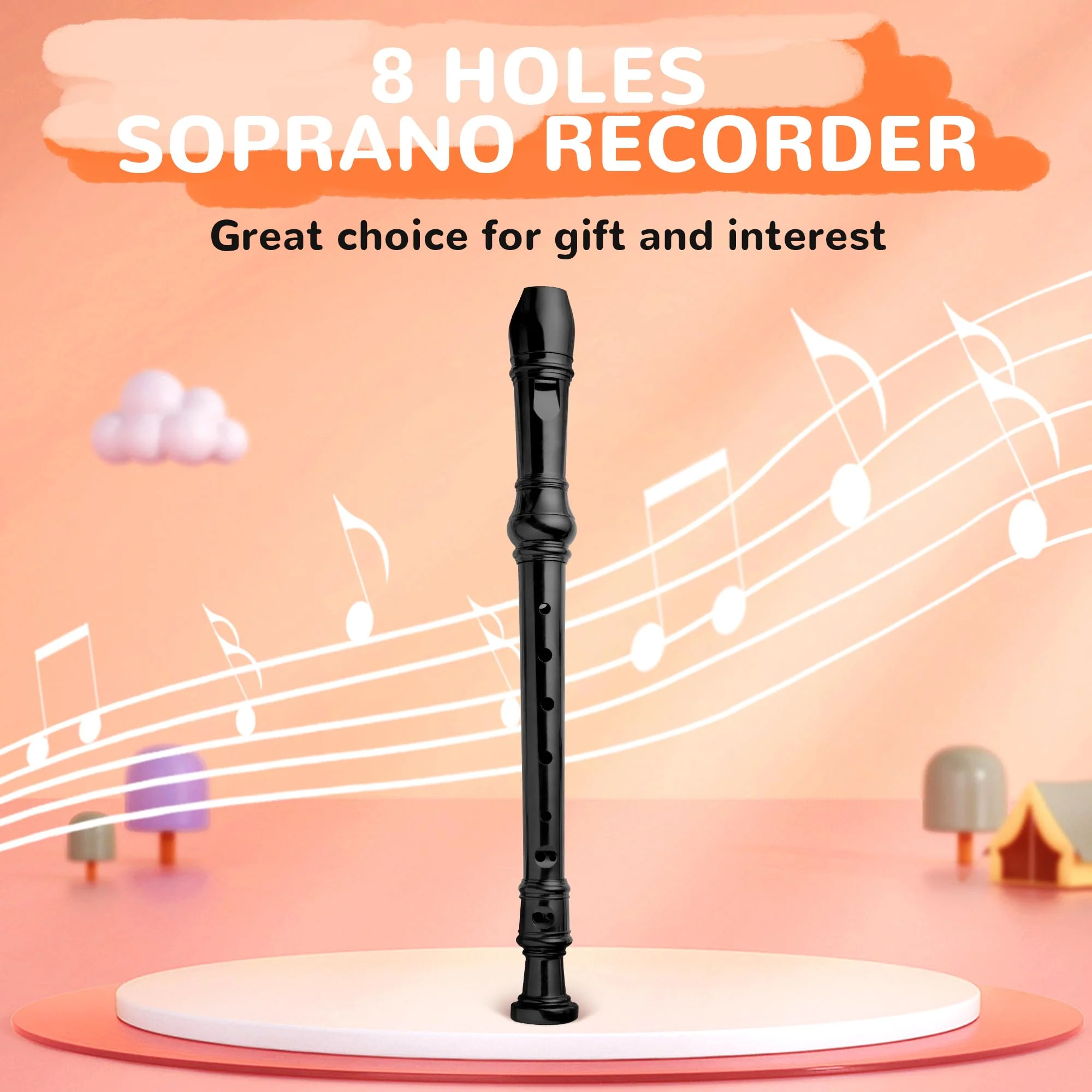 8-Hole Soprano Descant Recorder German Style Kids Music Flute with Cleaning Rod & Case Bag for School Student Home Entertainment - Black - Image 6
