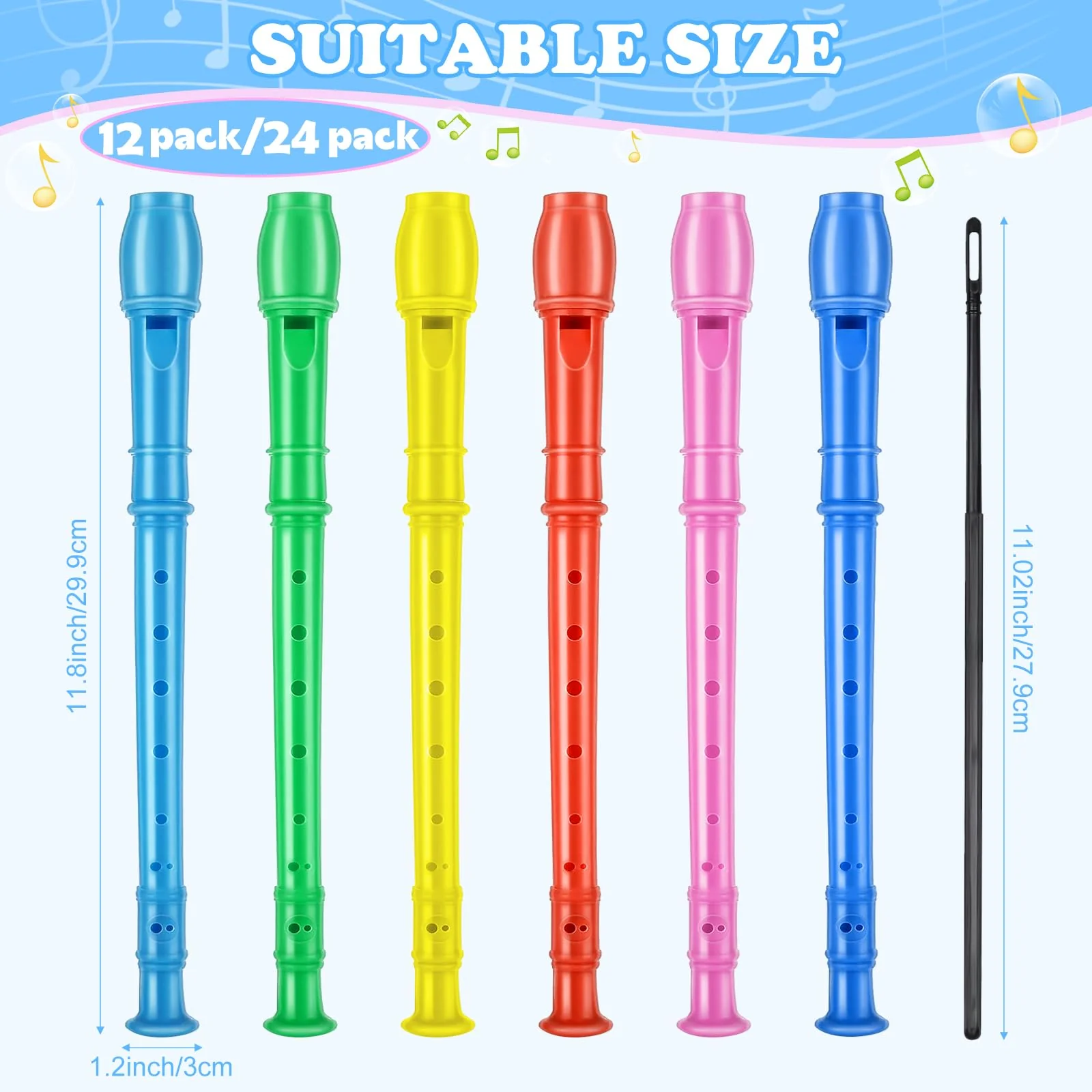 8 Hole Soprano Recorders Descant Flute Bulk With Cleaning Rod German Style for Back to School Gift Operation Christmas Shoebox Supplies Musical Instruments Party Favor (12 Pack) 12 - Image 2
