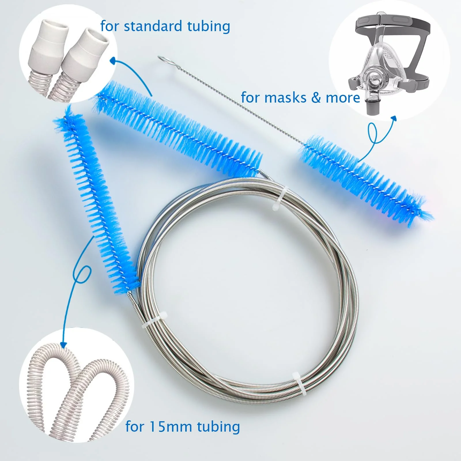 8-in-1 CPAP Cleaner Hose Brush, 2 Pieces CPAP Hose Cleaning Brush, Pipe Brush for CPAP Hoses/Tube/Accessories (Blue) Blue - Image 2