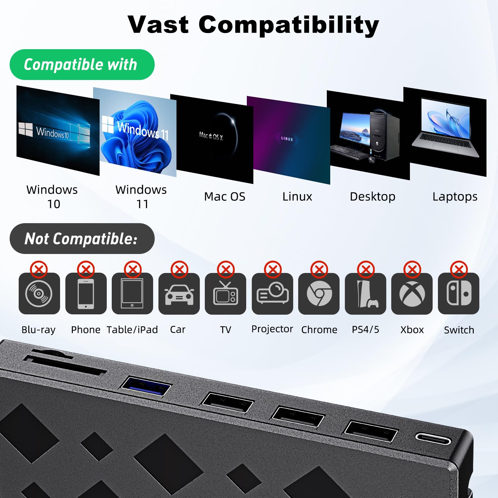 8-in-1 External DVD Drive USB 3.0 Type-C CD Burner with SD/TF Card Reader & USB Hub, Plug & Play Portable CD/DVD +/-RW Drive for Laptop Desktop PC, Compatible with Windows Mac OS, Linux 8 IN 1 Diamond Shape - Image 5