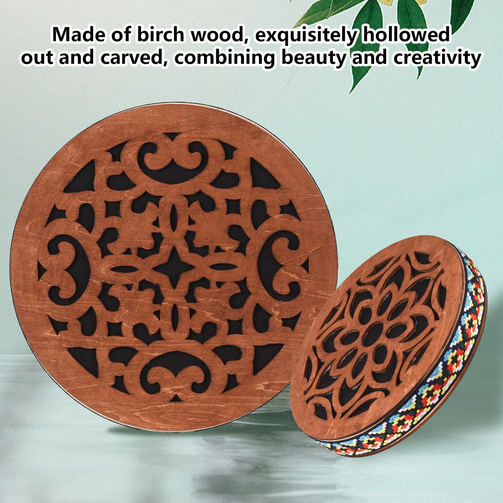 8-inch/12-inch Ocean Drum Ethnic Percussion Instrument Onomatopoeic Music Portable Hand Drum Instrument Sound Therapy Relaxing Water Sound Birch Wooden Drum for Performance Accompaniment - Image 3