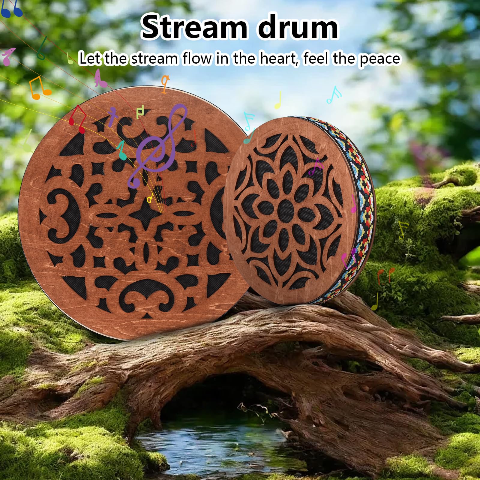 8-inch/12-inch Ocean Drum Ethnic Percussion Instrument Onomatopoeic Music Portable Hand Drum Instrument Sound Therapy Relaxing Water Sound Birch Wooden Drum for Performance Accompaniment - Image 4