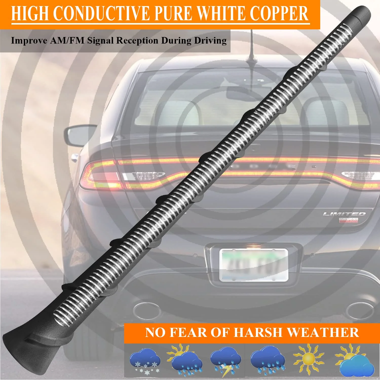 8 Inch Antenna for Dodge Dart (2013-2016), Flexible Rubber Dodge Dart Antenna Mast Replacement - Part Number 68297936AA - Image 6