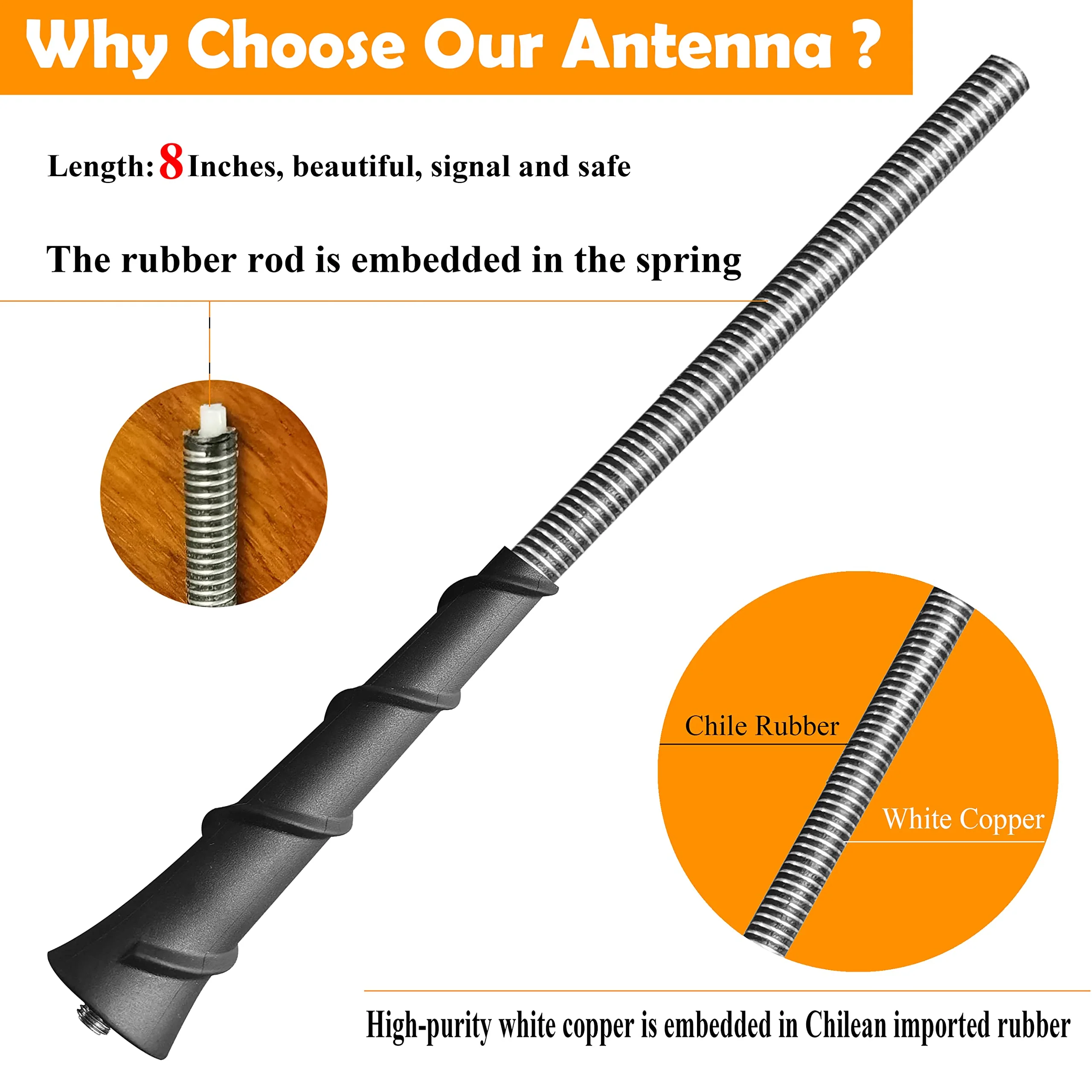 8 Inch Antenna for Dodge Dart (2013-2016), Flexible Rubber Dodge Dart Antenna Mast Replacement - Part Number 68297936AA - Image 7