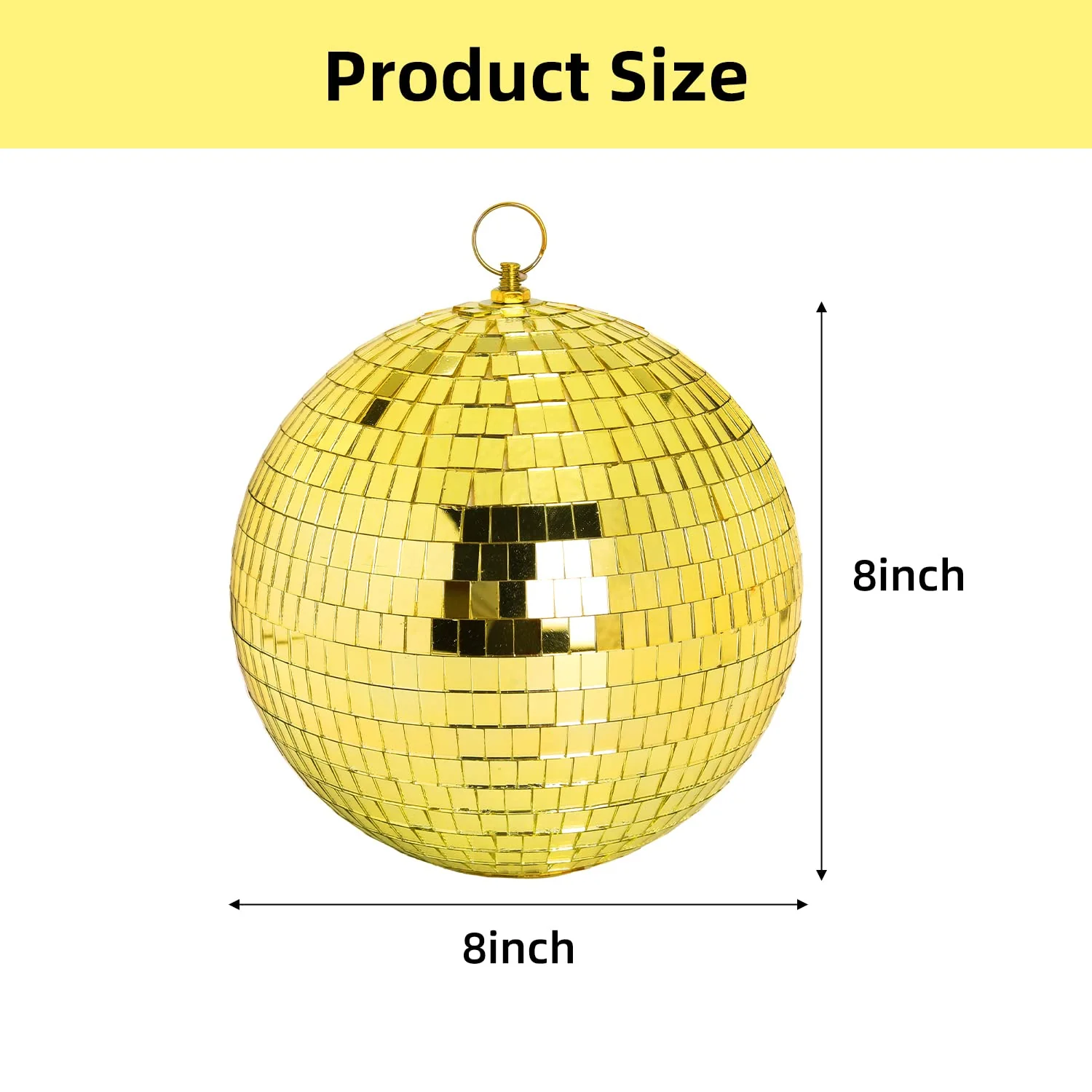 8 Inch Hanging Mirror Disco Ball: Gold Disco Balls Decorations Mirror Ball with Hanging Ring for Party Decor Home Events DJ Parties - Image 2