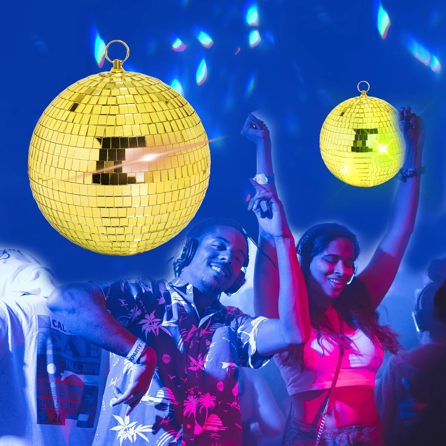8 Inch Hanging Mirror Disco Ball: Gold Disco Balls Decorations Mirror Ball with Hanging Ring for Party Decor Home Events DJ Parties - Image 3