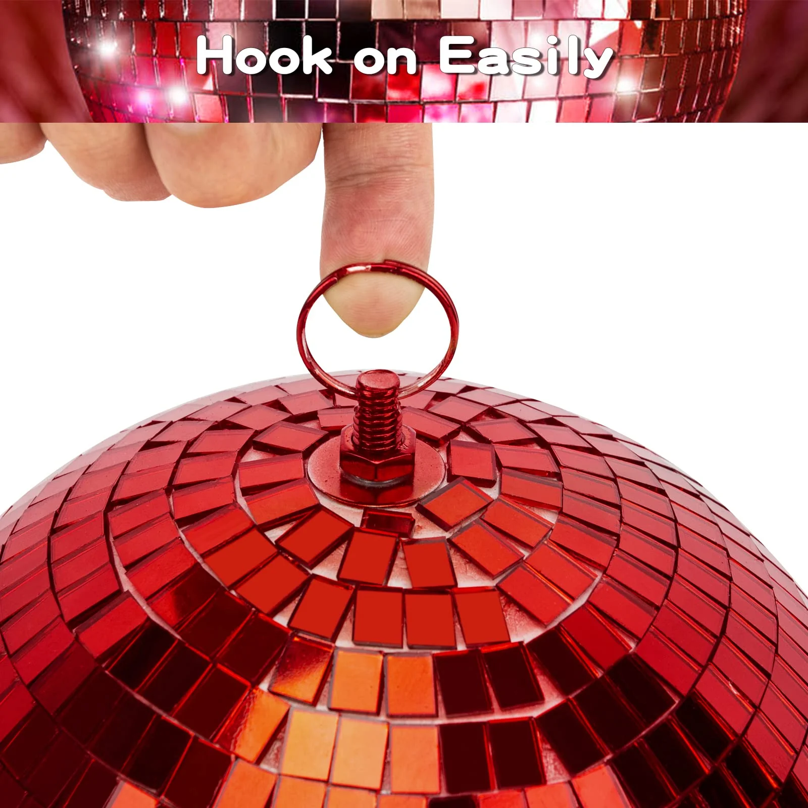 8 Inch Mirror Ball for Disco DJ Club Party Wedding Home Decor, Muscab Disco Ball with Hanging Ring, Red 8 Inch Red-1 - Image 3