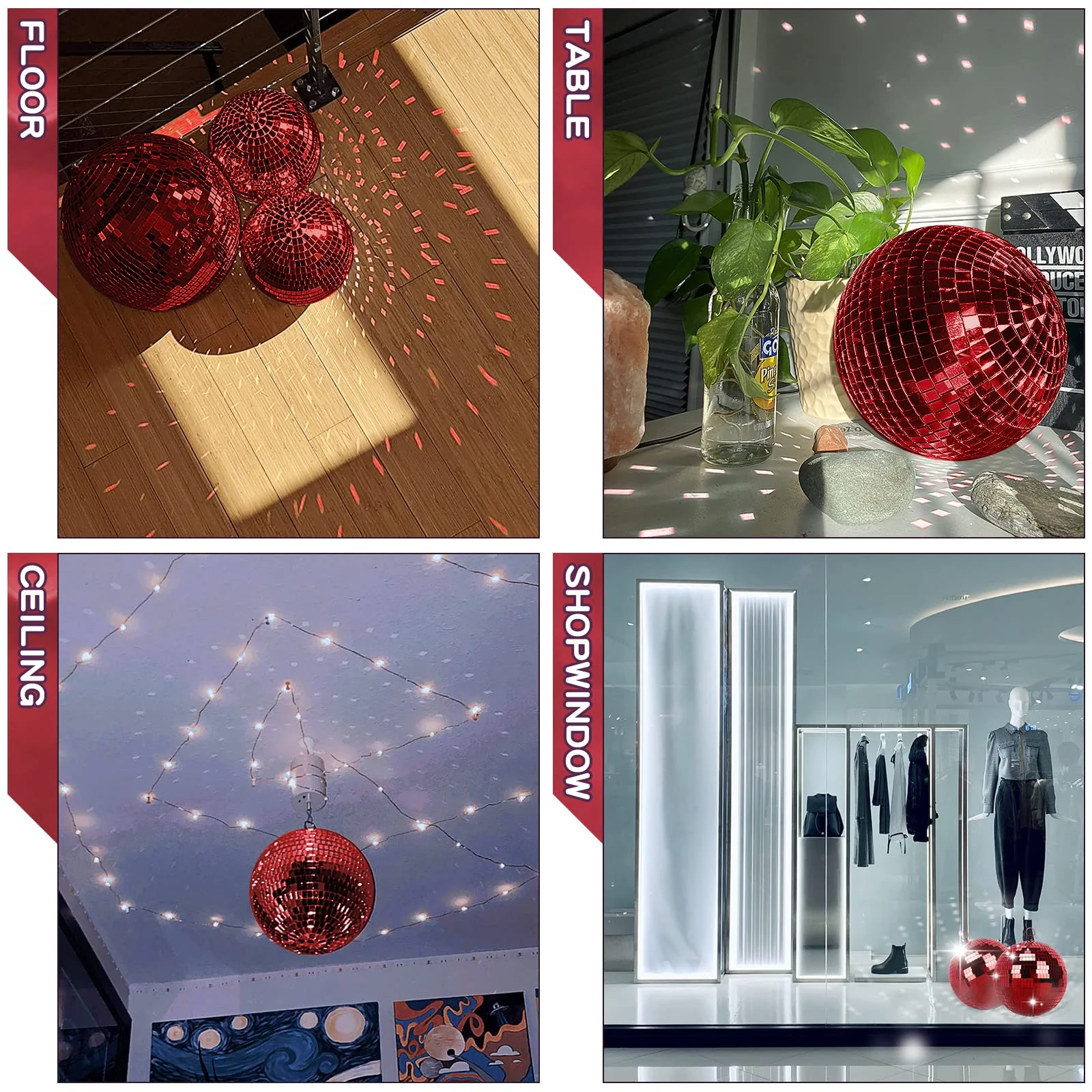8 Inch Mirror Ball for Disco DJ Club Party Wedding Home Decor, Muscab Disco Ball with Hanging Ring, Red 8 Inch Red-1 - Image 4