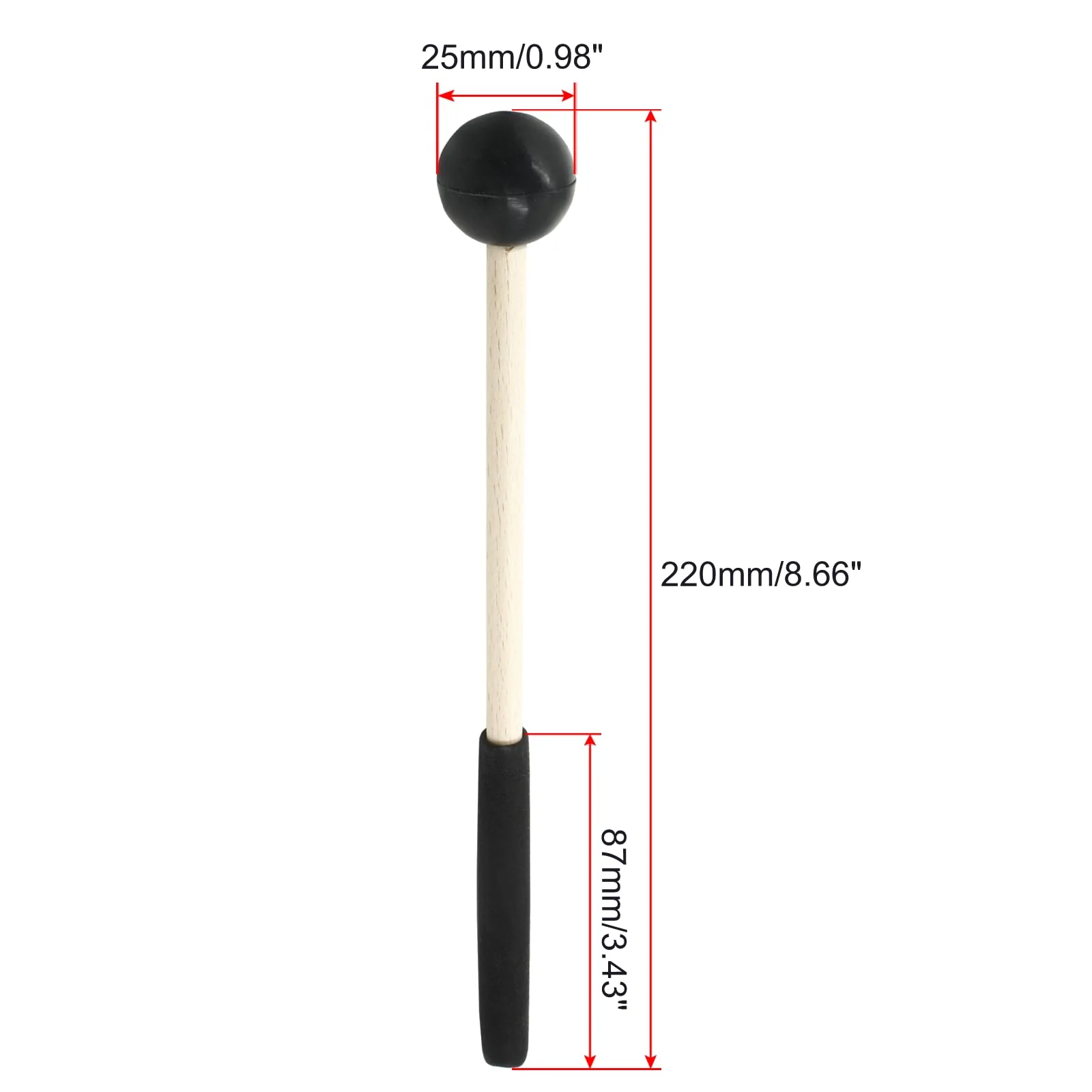 8 Inch Percussion Mallets Stick with Rubber Head and Handle,Wood Drum Mallets for Xylophone,Glockenspiel, Black - Image 2