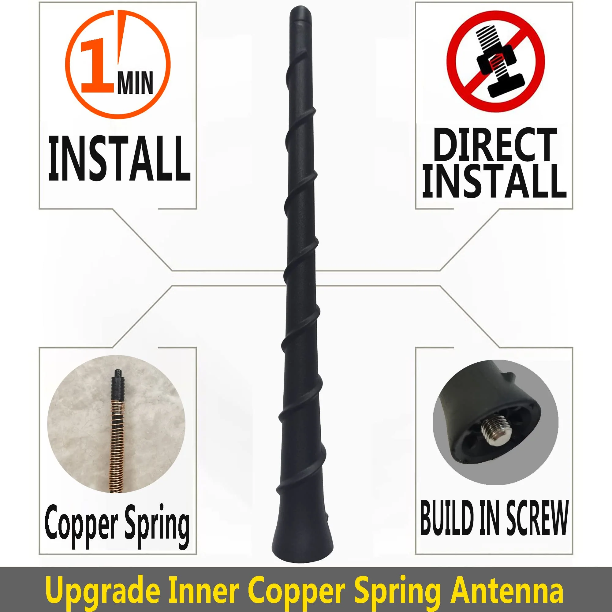 8 Inch Rubber Antenna for Dodge Dart (2012-2016), Dodge Dart Antenna - Car Wash Proof, Internal Copper Coil Antenna Mast Replacement - Image 3