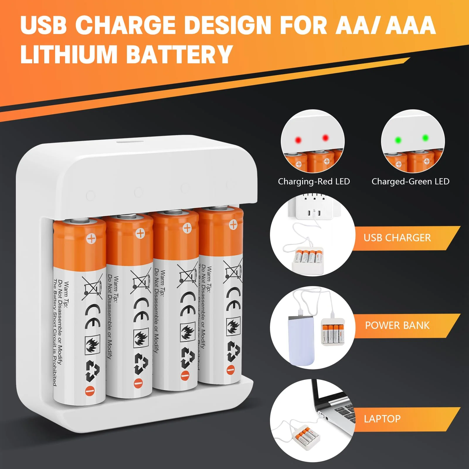 8 Pack Rechargeable 1.5V AA Size Lithium Batteries for Blink Camera, Long-Lasting Double A Battery 2600mWh with 2H Fast Charger (4 Bay Independent Slot) 8 Pack - Image 2