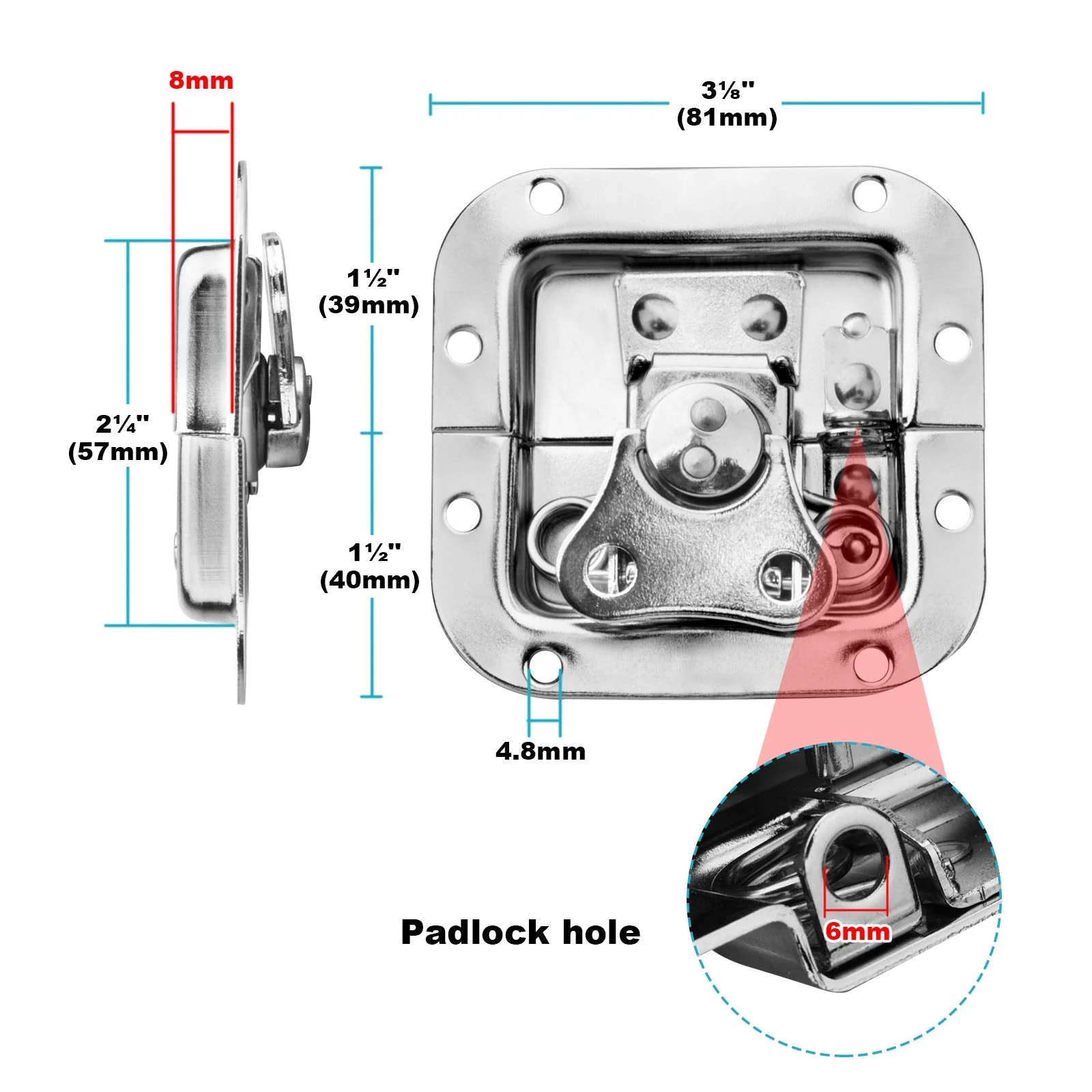 8 Pack Road Flight Case Spring Loaded Recessed, Small Butterfly Twist Latch with Padlockable Feature,125 Degree Openable for Flight Case, PA DJ Rack/Road Case - Image 3