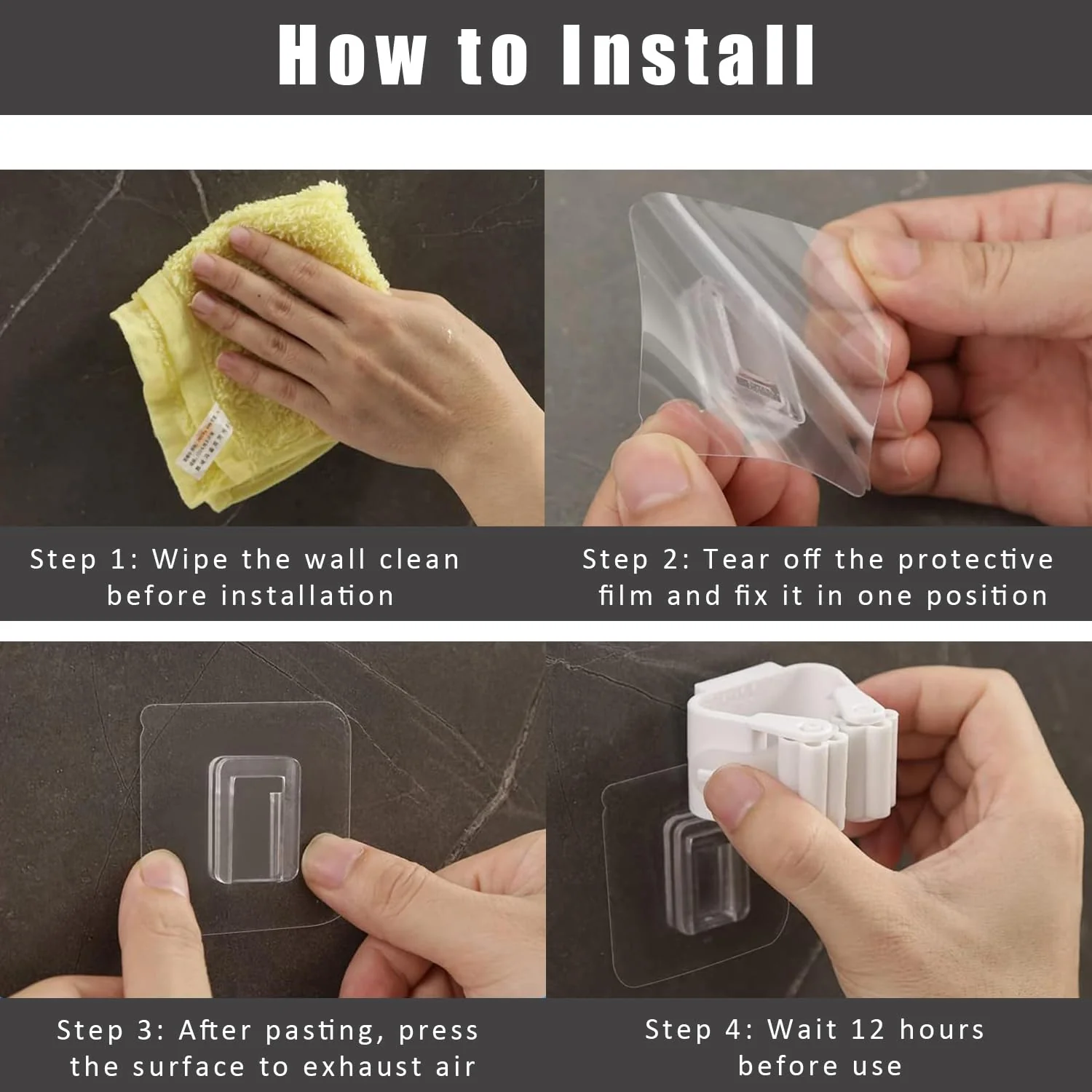8 Pack Self Adhesive Mop Holder Wall Mounted Organizer Clip Broom Clips No Drilling for Bathroom Kitchen Office Closet Garden Garage Utility Room Tool Rack Storage - White - Image 4