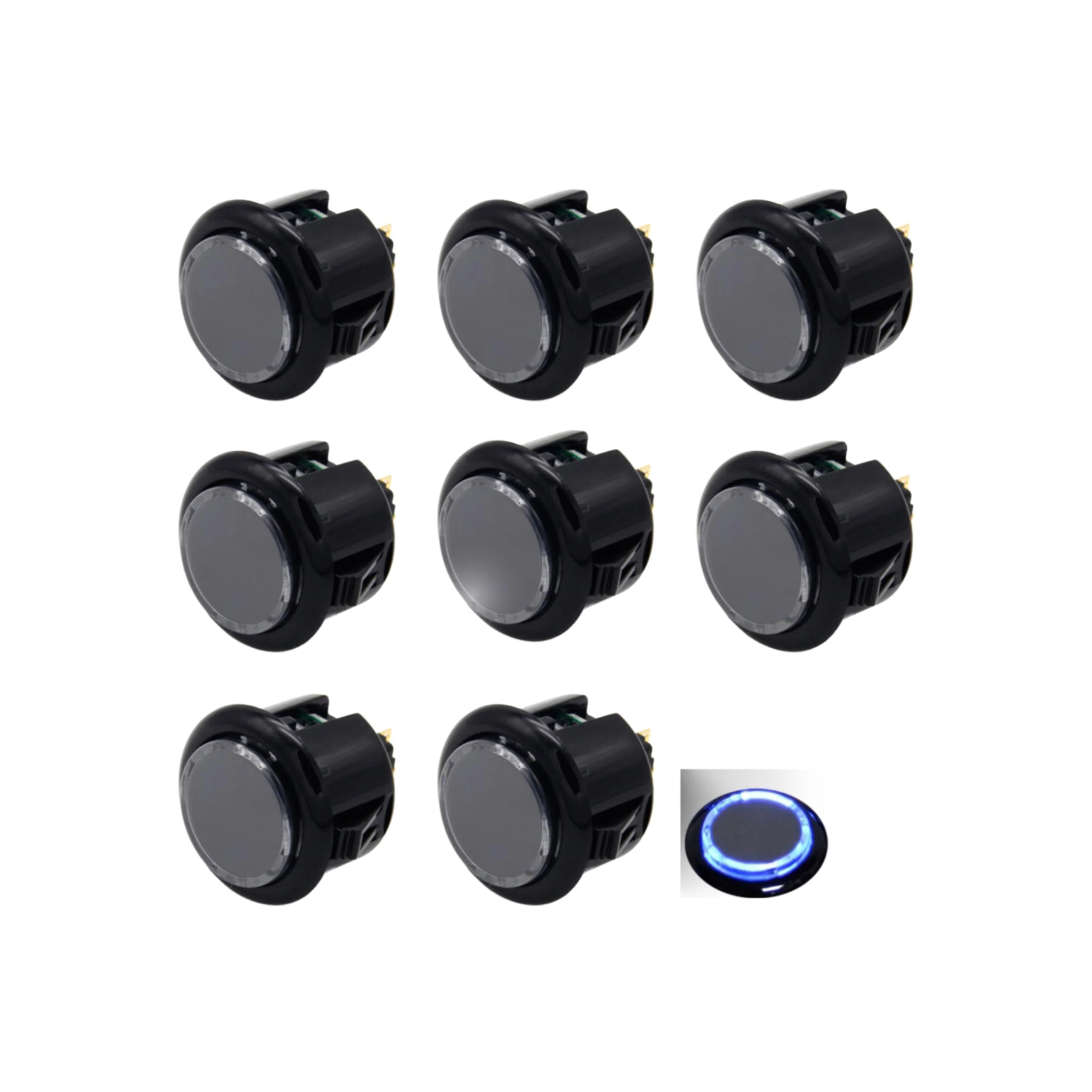 8 Pcs Original Qanba Illuminated Buttons Qanba Sanp In LED Buttons for DIY Cabinet Machine Arcade Machine 24MM/30MM (24MM, Black Buttons+Blue LED)