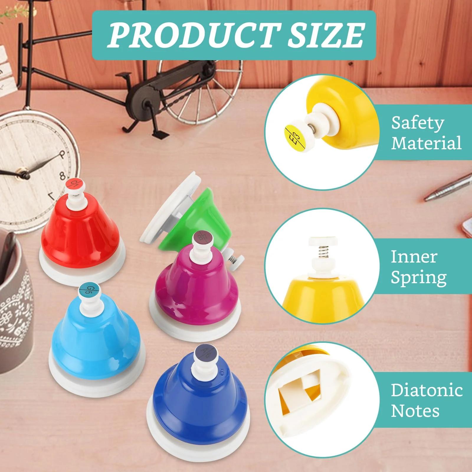 8 Pcs Rainbow Desk Bells, 8 Notes Diatonic Metal Musical Bells, Musical Bells Musical Learning for Musical Teaching Church - Image 3