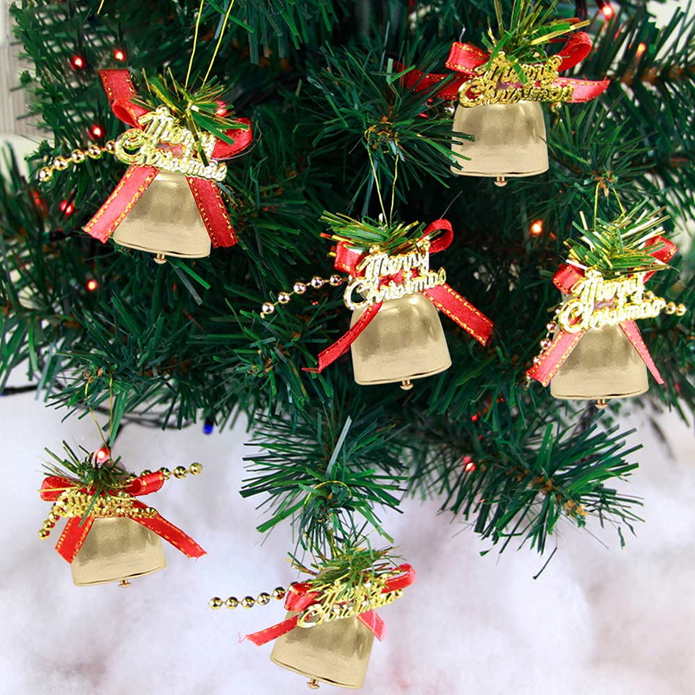 8 Pcs Shiny Gold Small Cow Bells, Loud Grazing Copper Bells Noise Makers, Metal Decorative Bells for Pet Dog Cat Pendants Christmas Tree Crafts 8 Pcs - Image 3
