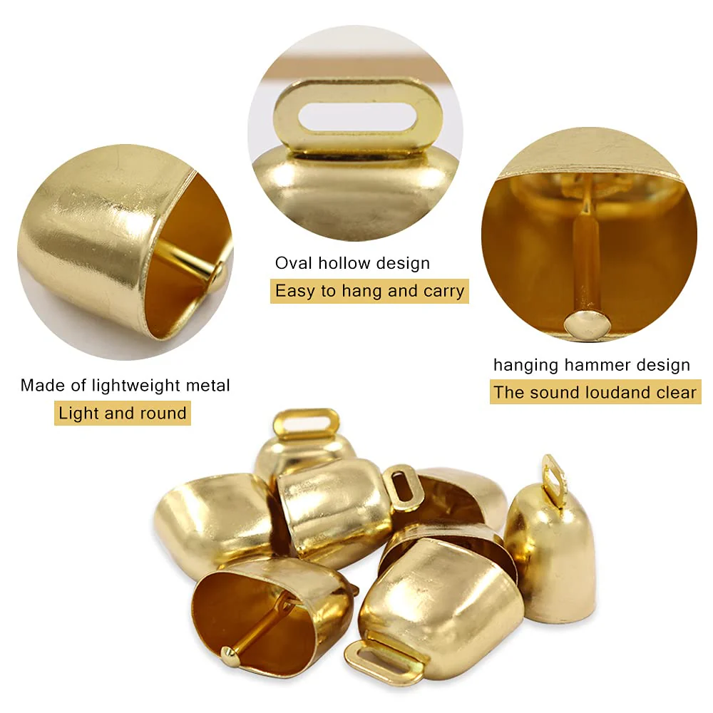 8 Pcs Shiny Gold Small Cow Bells, Loud Grazing Copper Bells Noise Makers, Metal Decorative Bells for Pet Dog Cat Pendants Christmas Tree Crafts 8 Pcs - Image 4