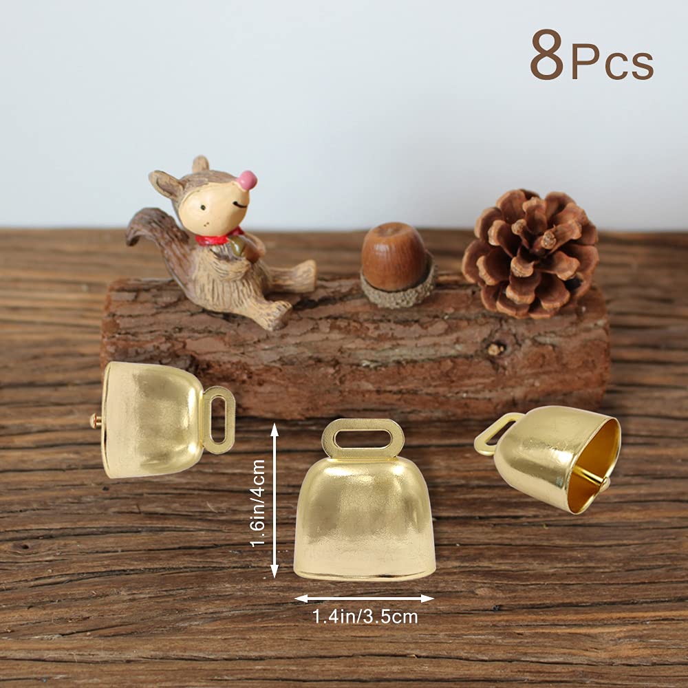 8 Pcs Shiny Gold Small Cow Bells, Loud Grazing Copper Bells Noise Makers, Metal Decorative Bells for Pet Dog Cat Pendants Christmas Tree Crafts 8 Pcs - Image 7
