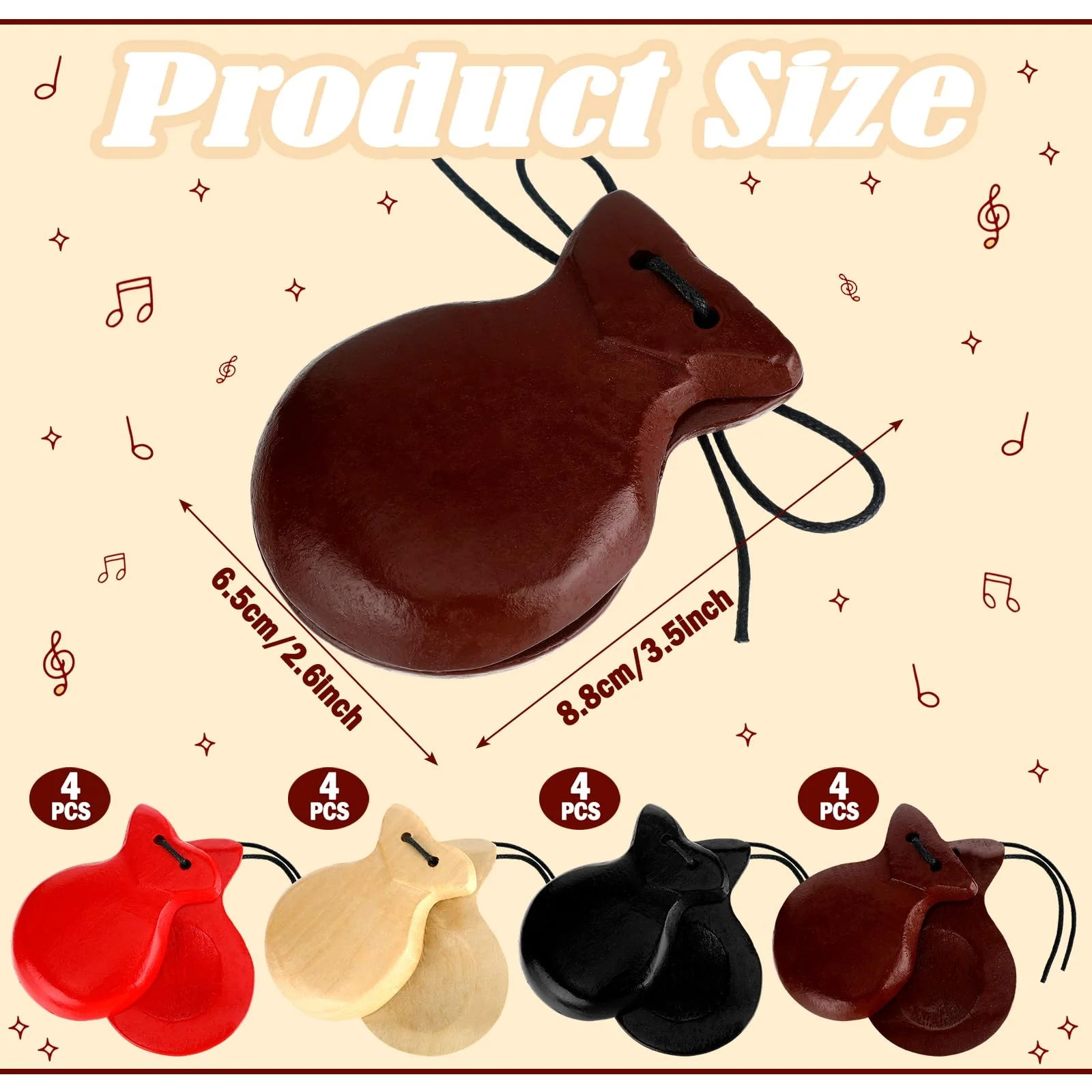 8 Pcs Spanish Castanets Musical Instrument Flamenco Castanets with String Traditional Wood Hand Percussion for Adults Beginners Spain Souvenir Gift, 4 Colors 8 - Image 2
