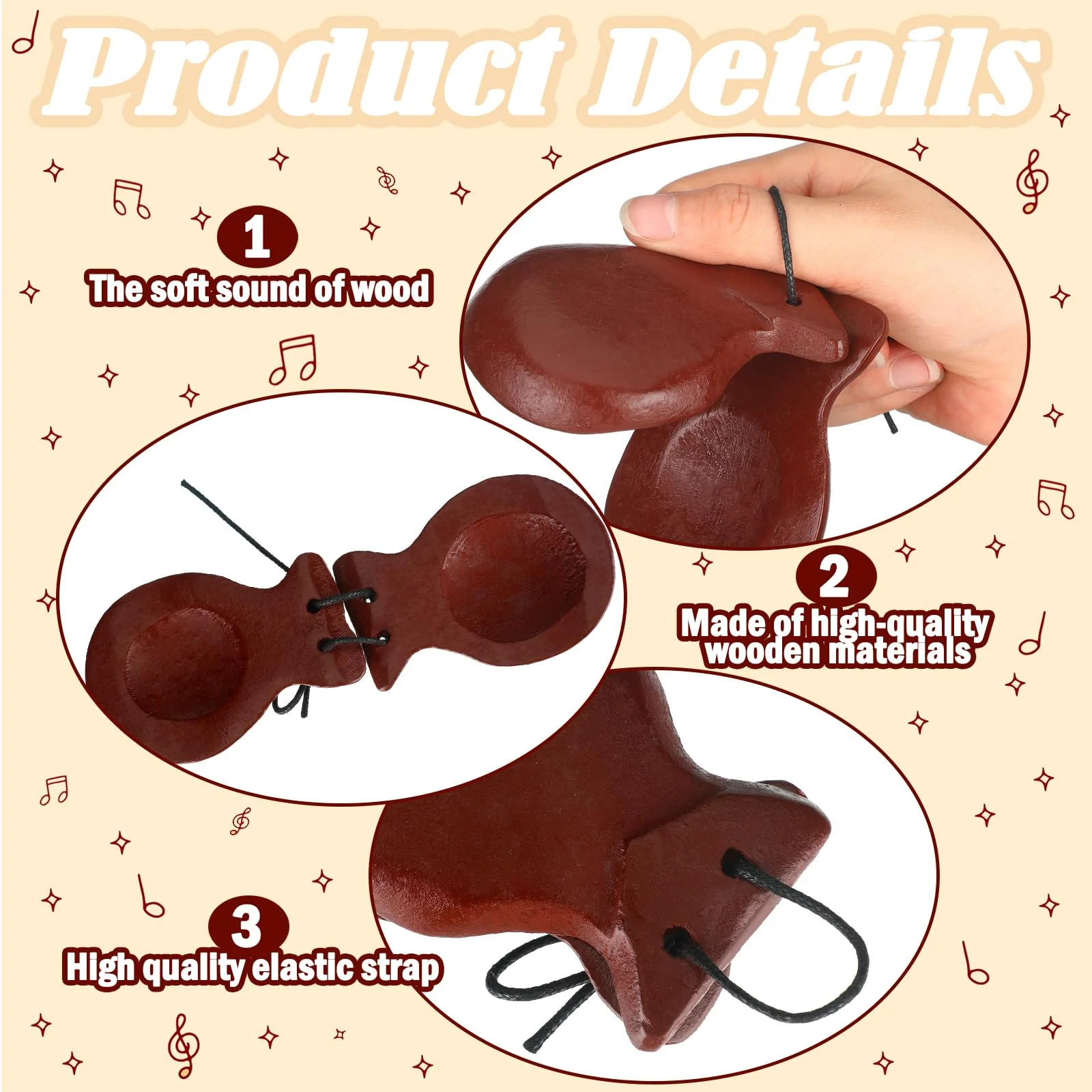 8 Pcs Spanish Castanets Musical Instrument Flamenco Castanets with String Traditional Wood Hand Percussion for Adults Beginners Spain Souvenir Gift, 4 Colors 8 - Image 3