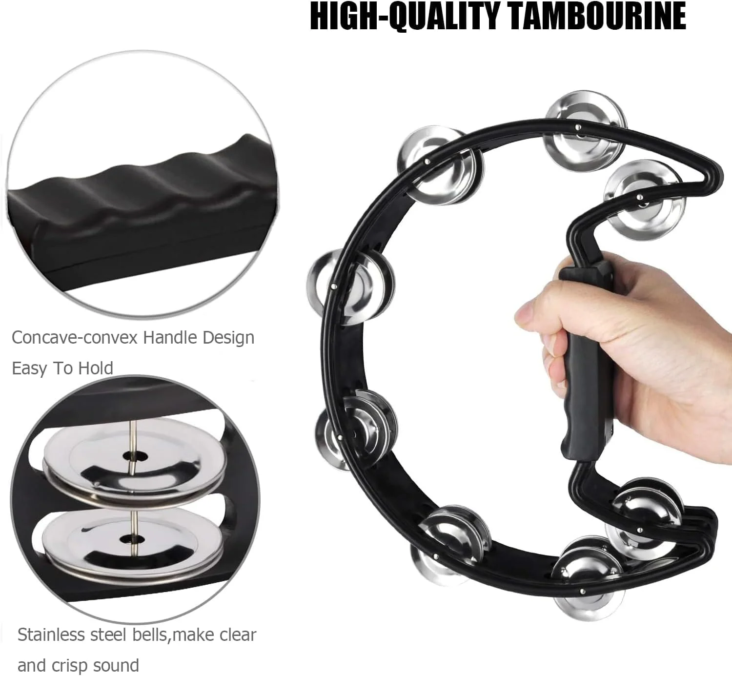 8 Pcs Tambourines for Adults Metal Jingles Half Moon Tambourine, Foot Tambourine, Wood Rhythm Sticks，Egg Shakers, Sand Hammer, Hand Percussion Instrument Set for Party, KTV - Image 3
