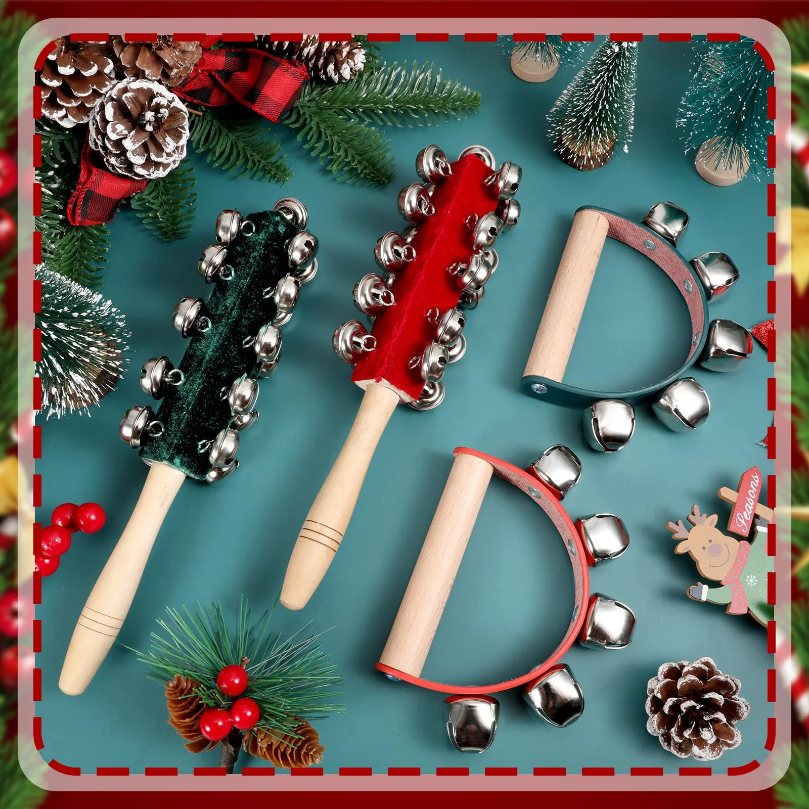 8 Pieces Christmas Handle Sleigh Bells Wooden Hand Bells Handhold Shaker Bells Musical Percussion Instrument for Christmas Holiday Music Party Decoration Birthday Gifts - Image 7